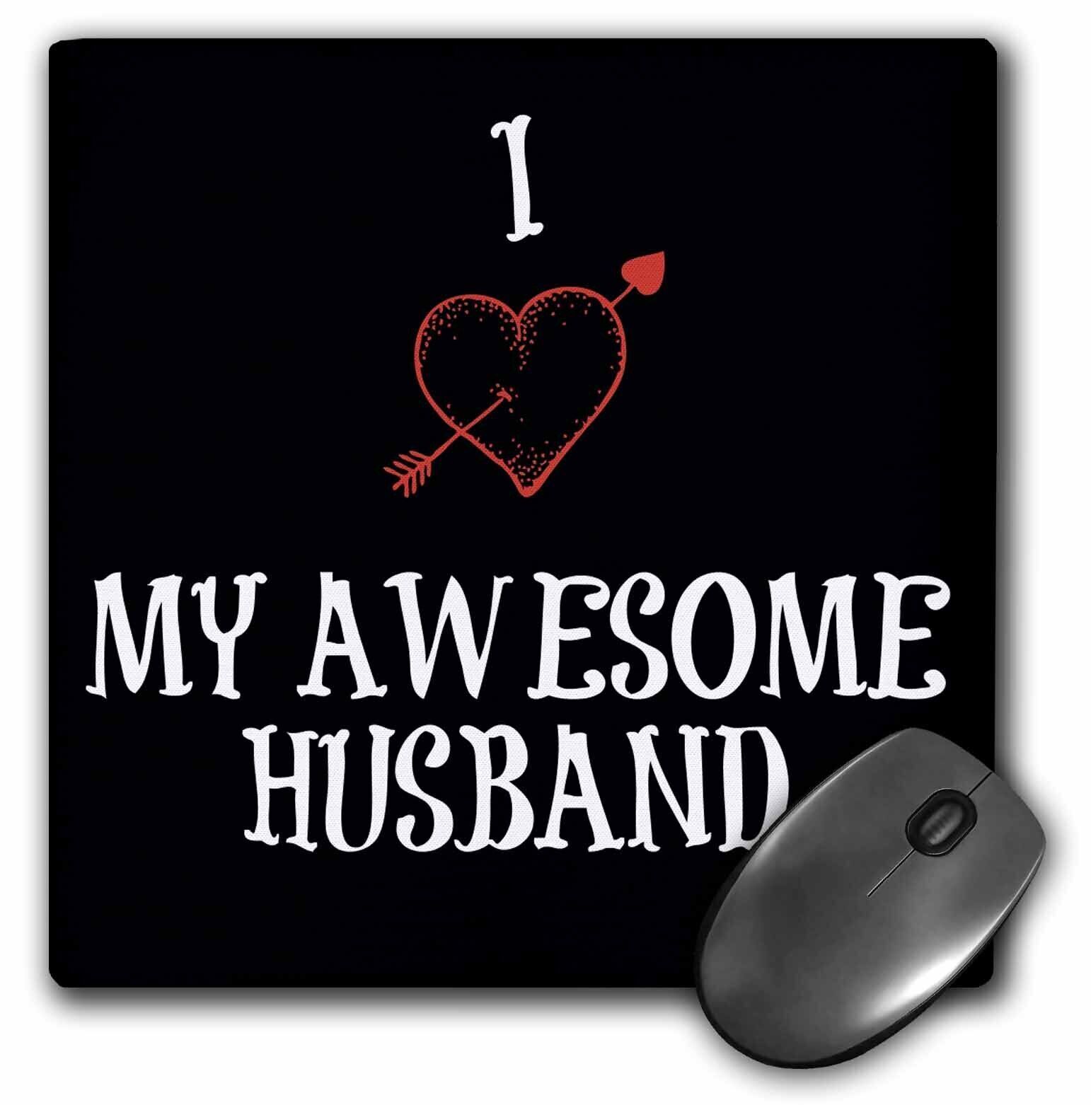 3dRose I Love My Awesome Husband, red heart, black background MousePad