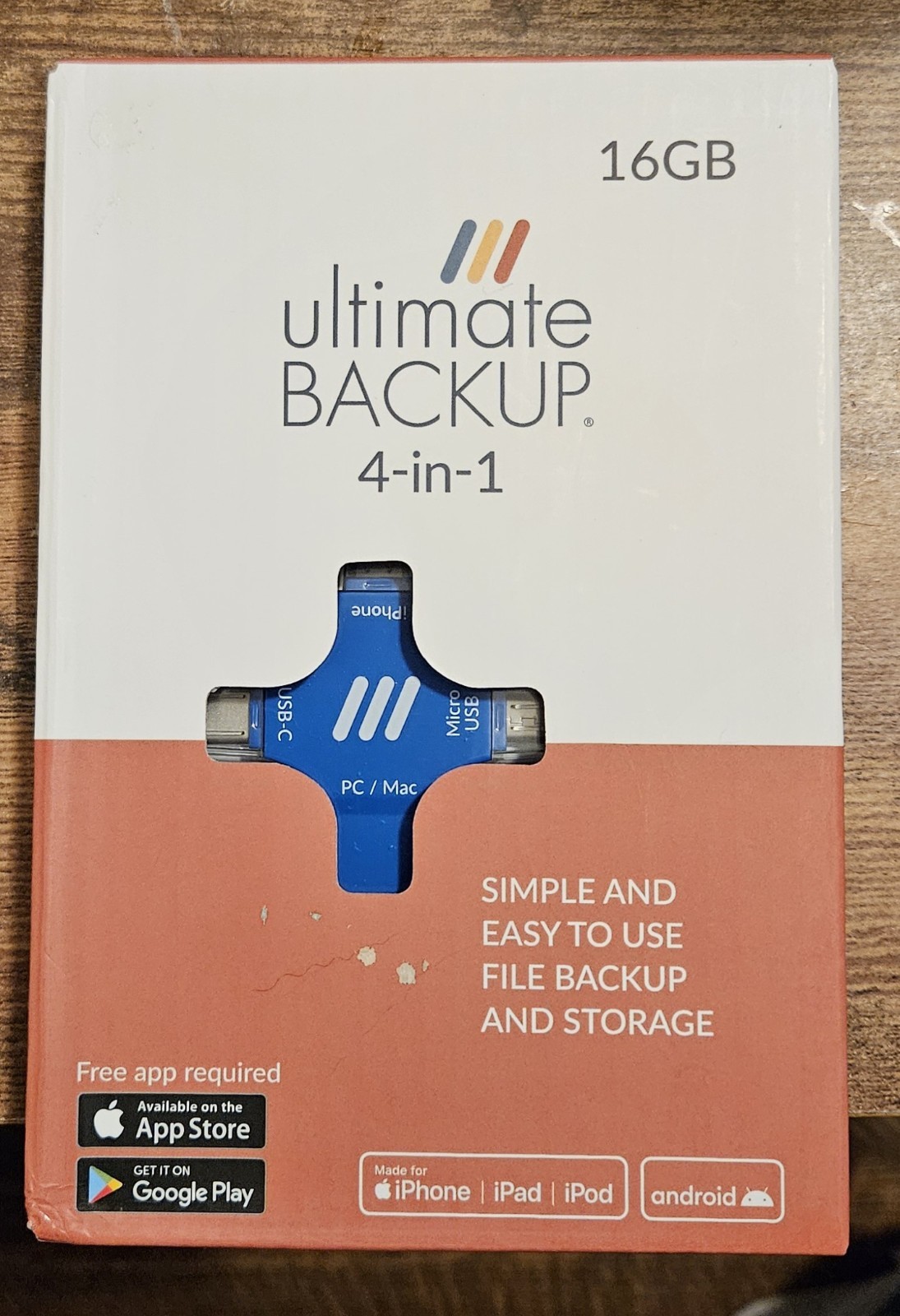 Ultimate Backup 4-in-1 16GB Photo Video Flash Drive iPhone Android PC Mac Blue