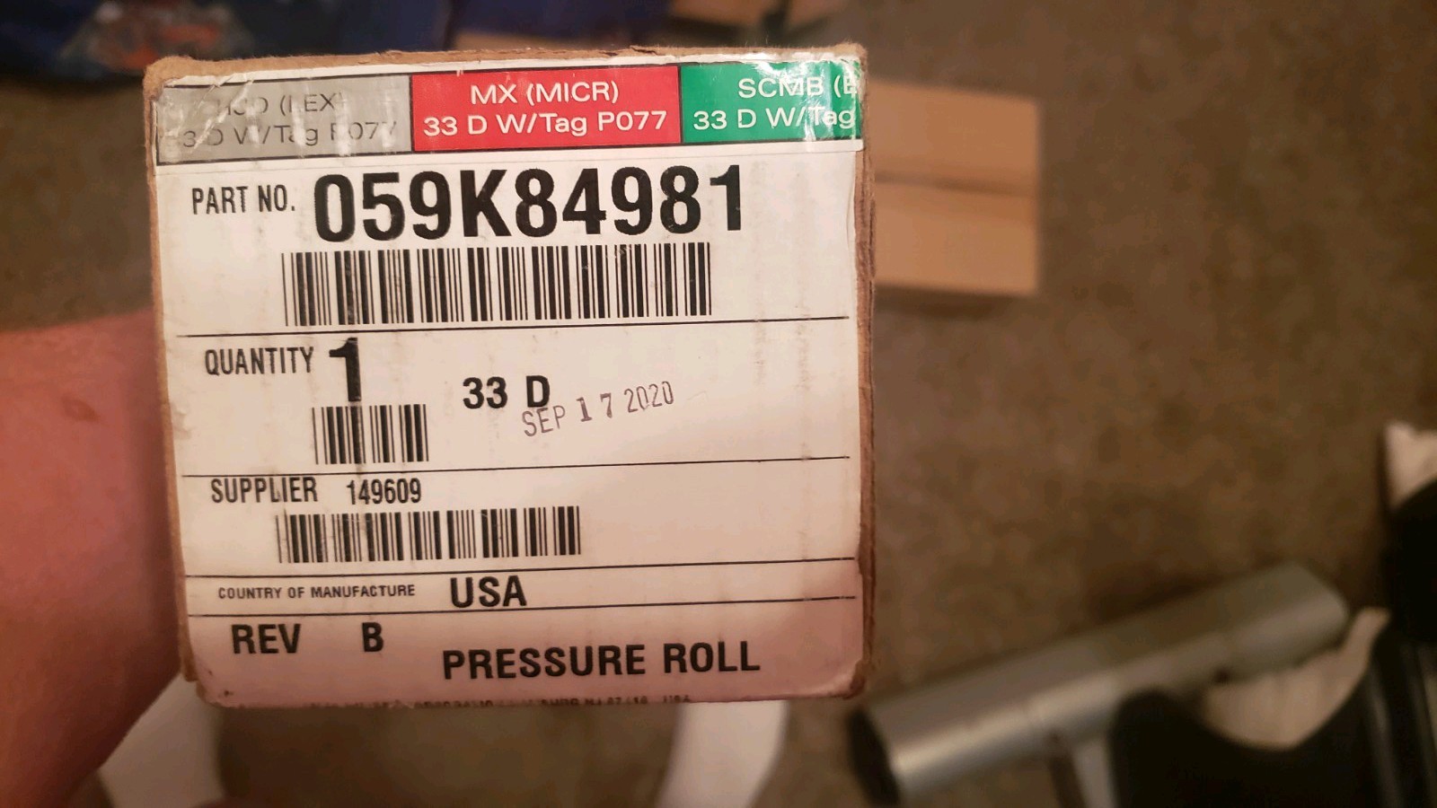 Xerox Nuvera 120/144/288 Pressure Roller 059K84981