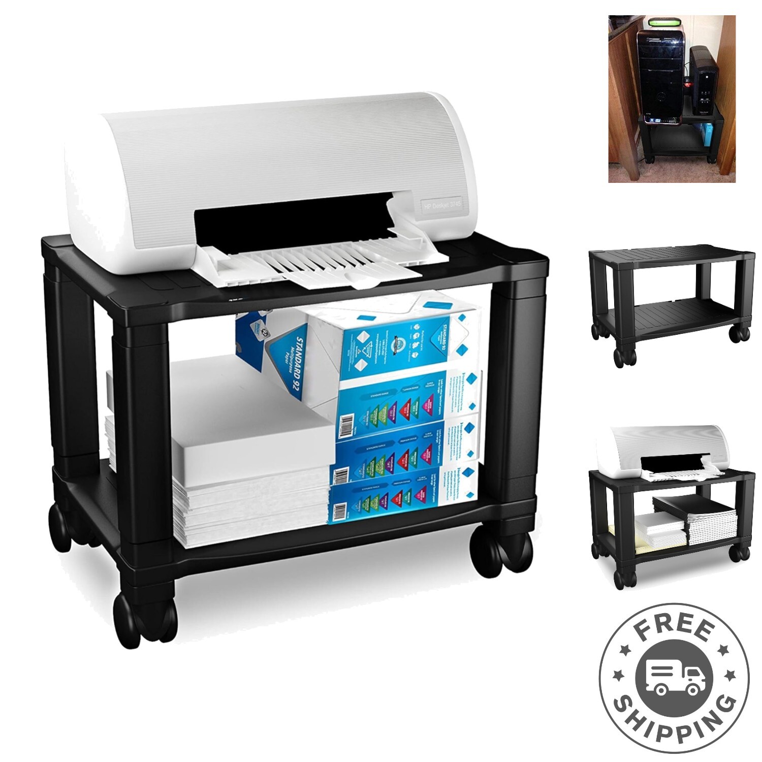 Compact 2-Tier Printer Stand with Locking Wheels for Efficient Office Storage