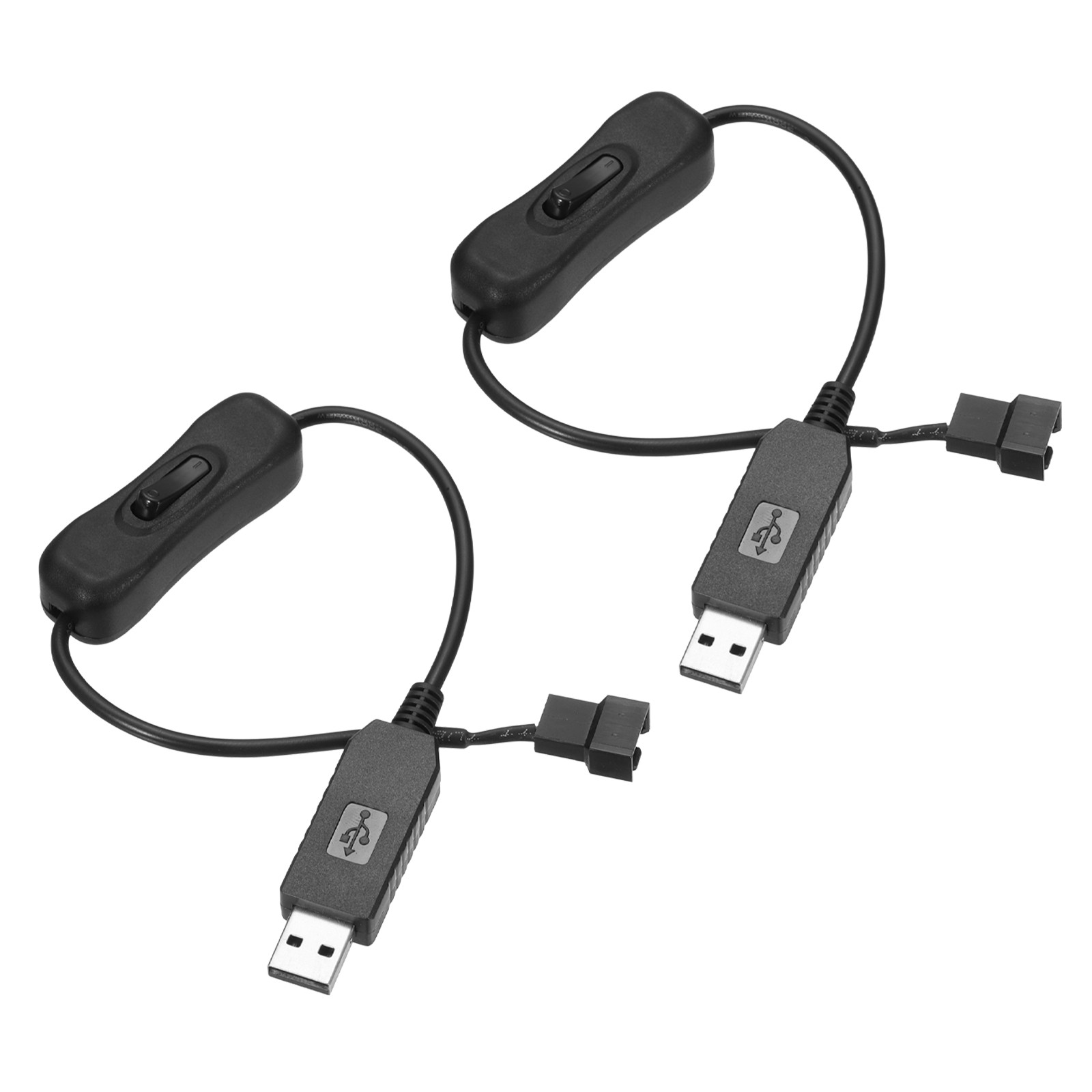 2Pcs USB to 4 Pin PWM 12V Step-Up Fan Power Adapter Cable with Switch 11.8"