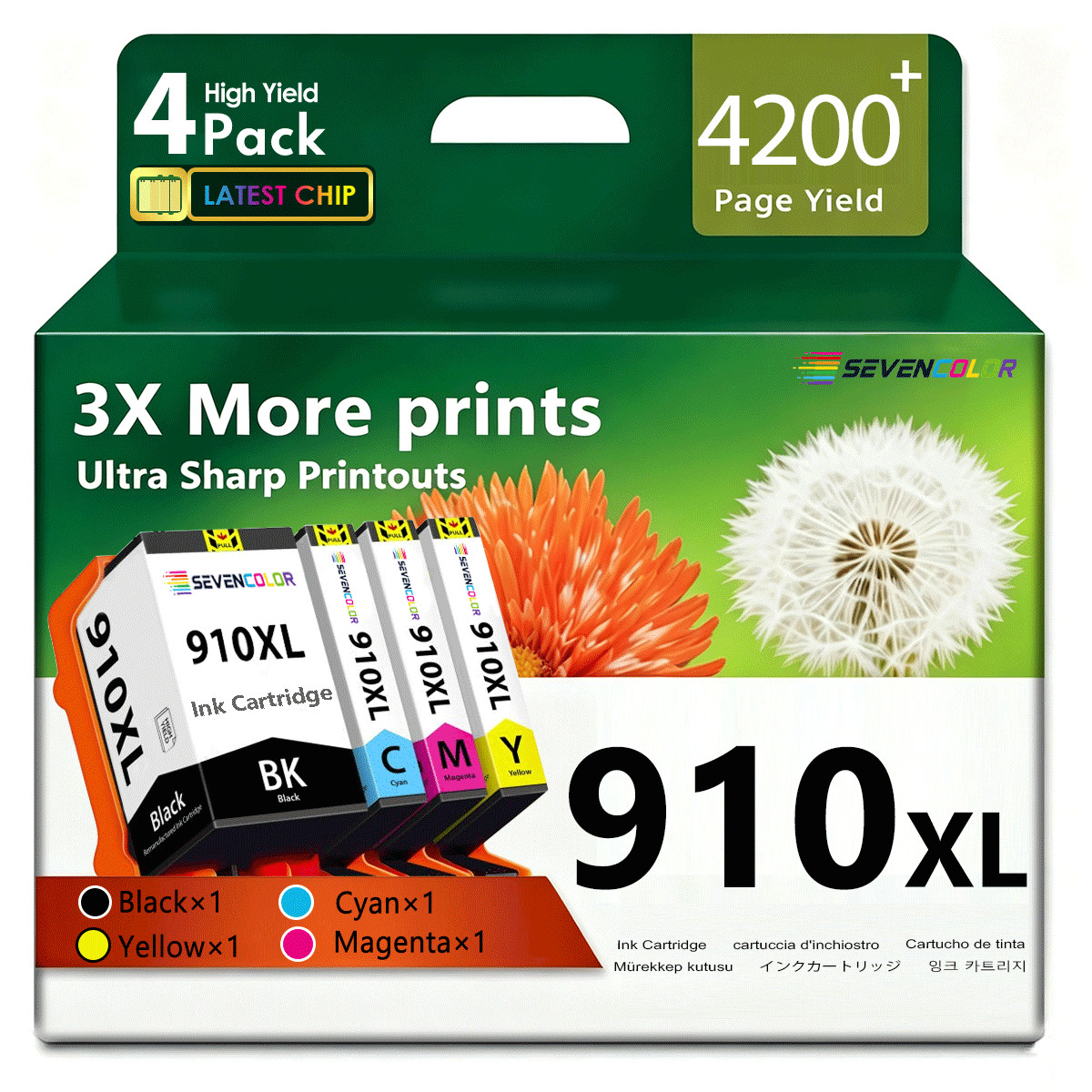 910XL Black and Color Combo Pack(4Pack) to use with OfficeJet Pro 8028e Printers