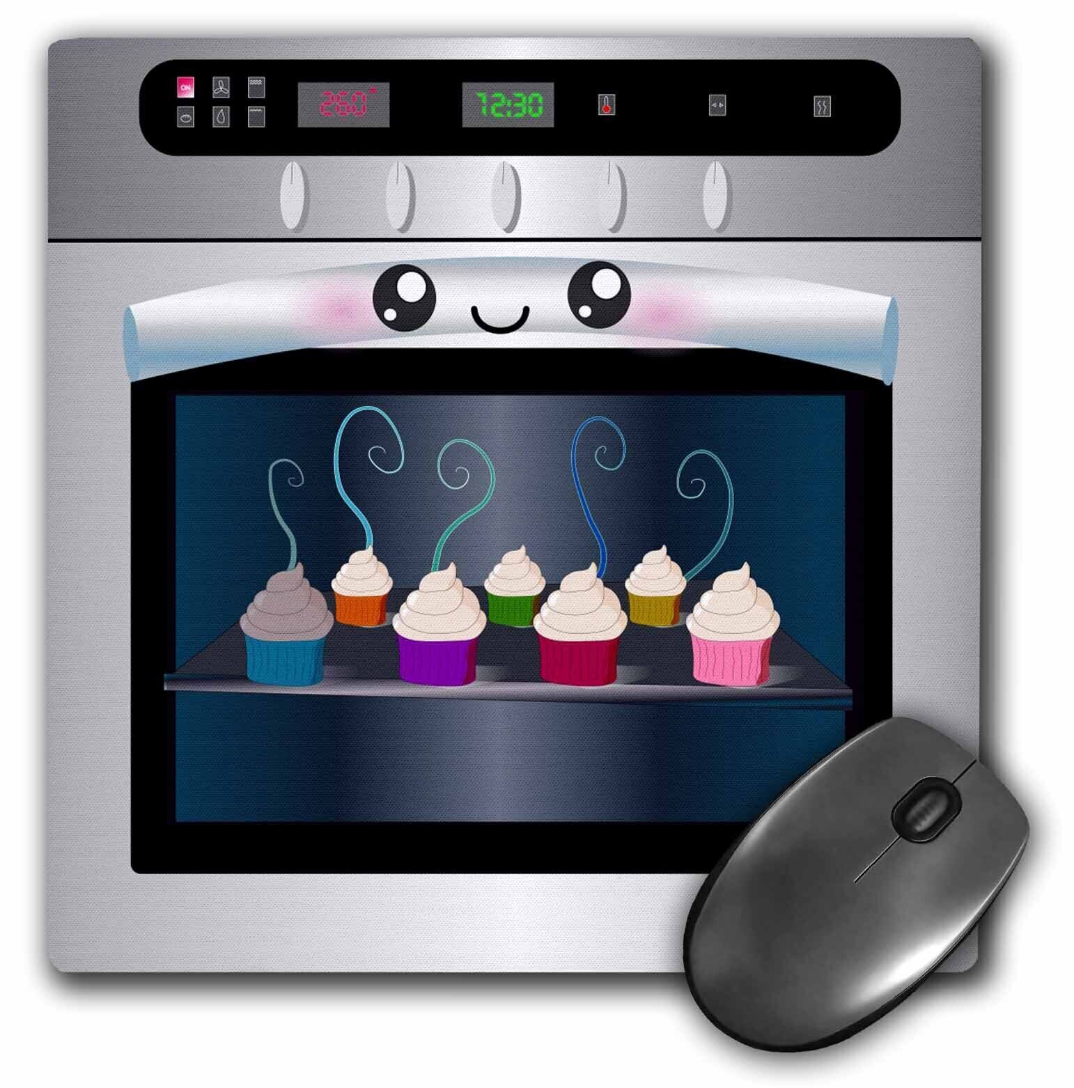 3dRose Cute kawaii happy smiling oven filled with baking cupcakes - for chefs fo