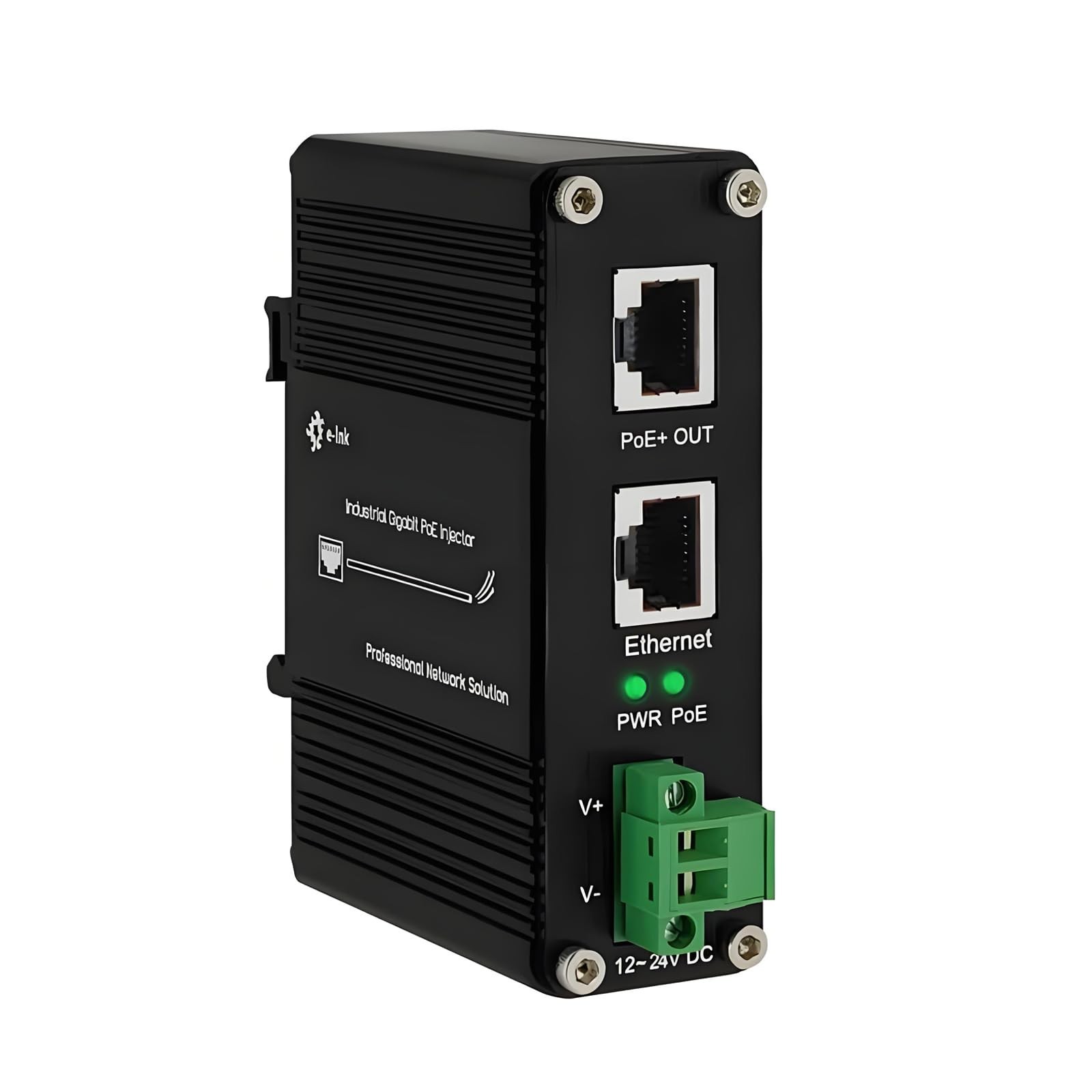 Industrial Gigabit 24V Passive PoE Injector DIN-Rail Wall Mount 12-24V DC Input