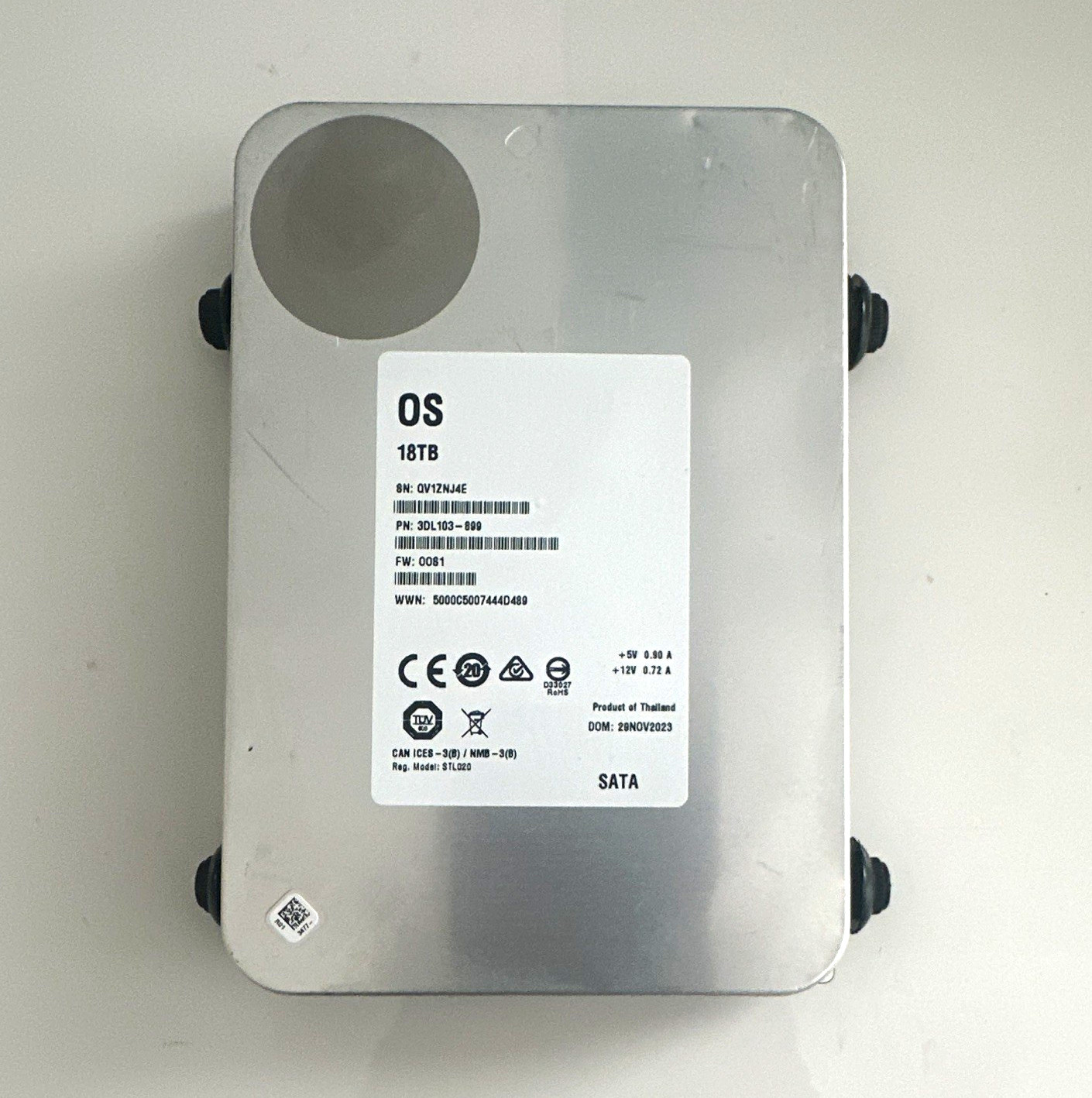 OS 18TB SATA External HDD Hard Drive Silver/Black MPN 3DL103-899