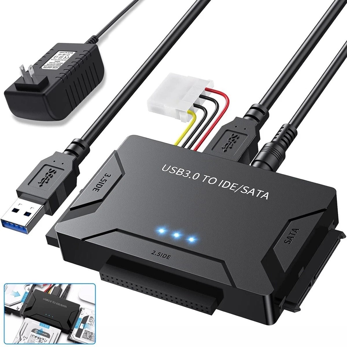 USB 3.0 To IDE/SATA Converter Adapter Kit For 2.5"/3.5" SATA/IDE/SSD Hard Drive