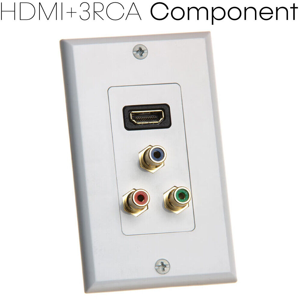 White HDMI WallPlate Component Composite AV 3 RCA Wall Plate RGB 4K HDTV DVD