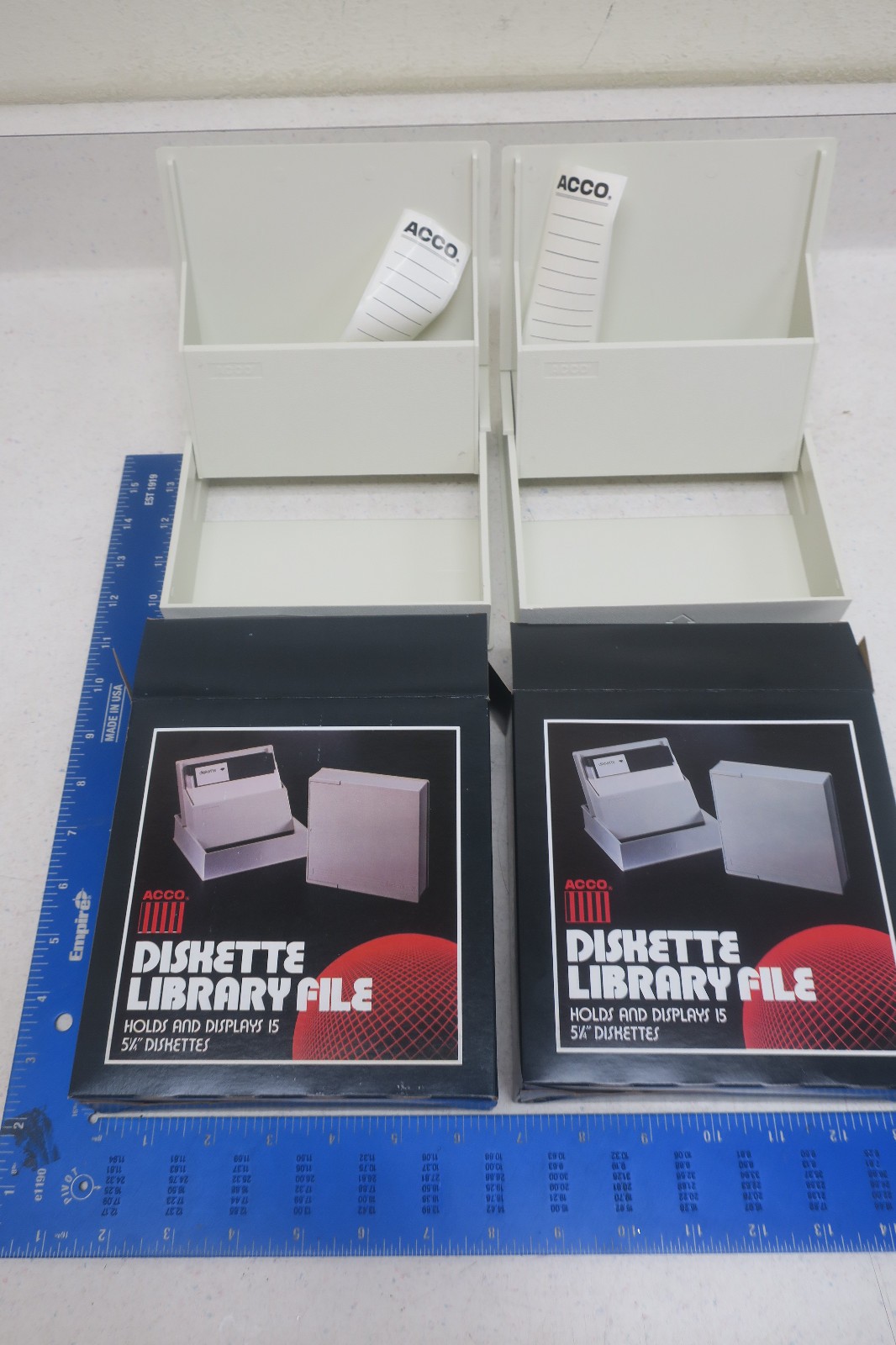VINTAGE 1988 ACCO 5.25 Floppy Disk Library File Box LOT OF 2 MINT Case Fresh NOS
