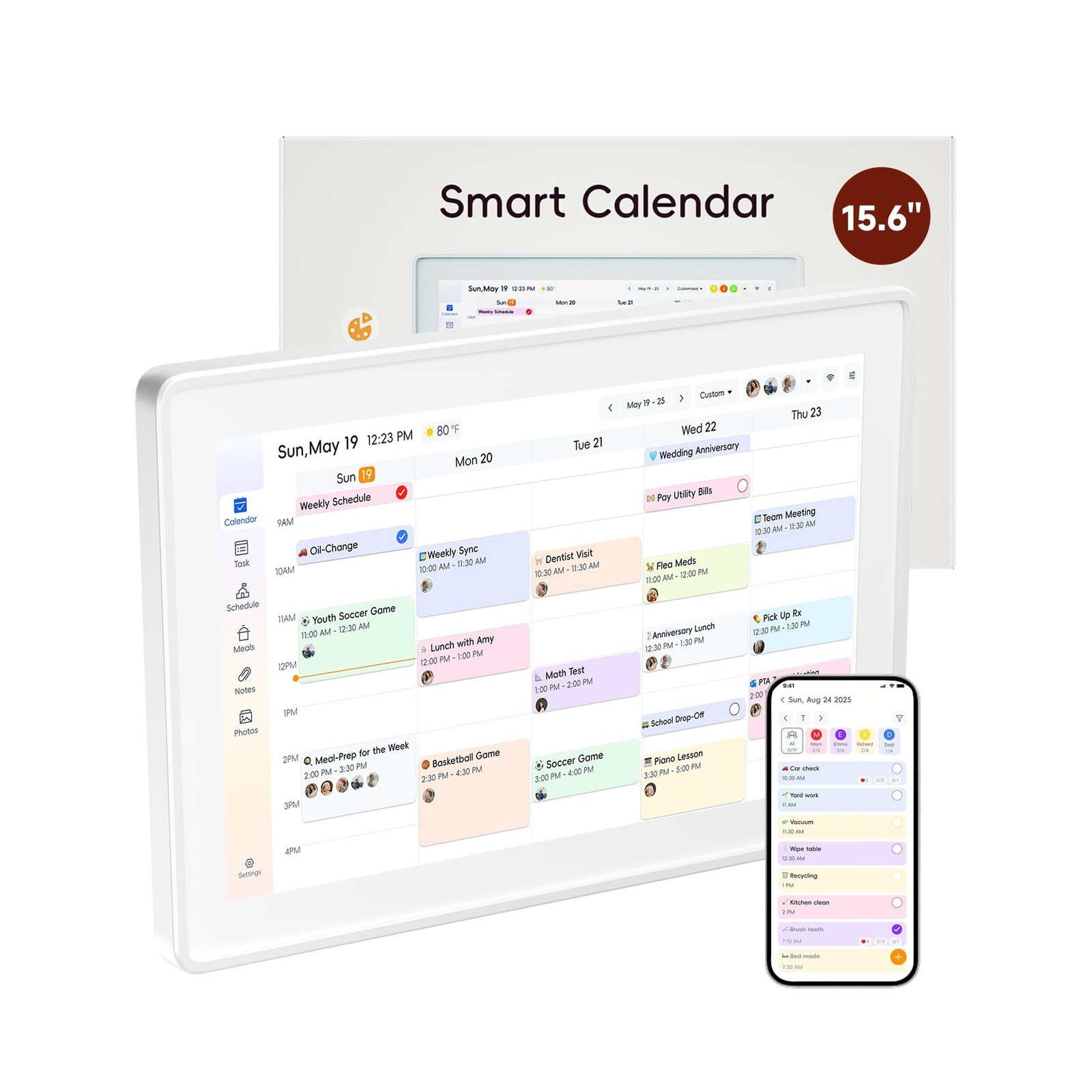 Digital Calendar,15.6-inch Digital Wall Planner & Chore Chart, Touchscreen Fa...