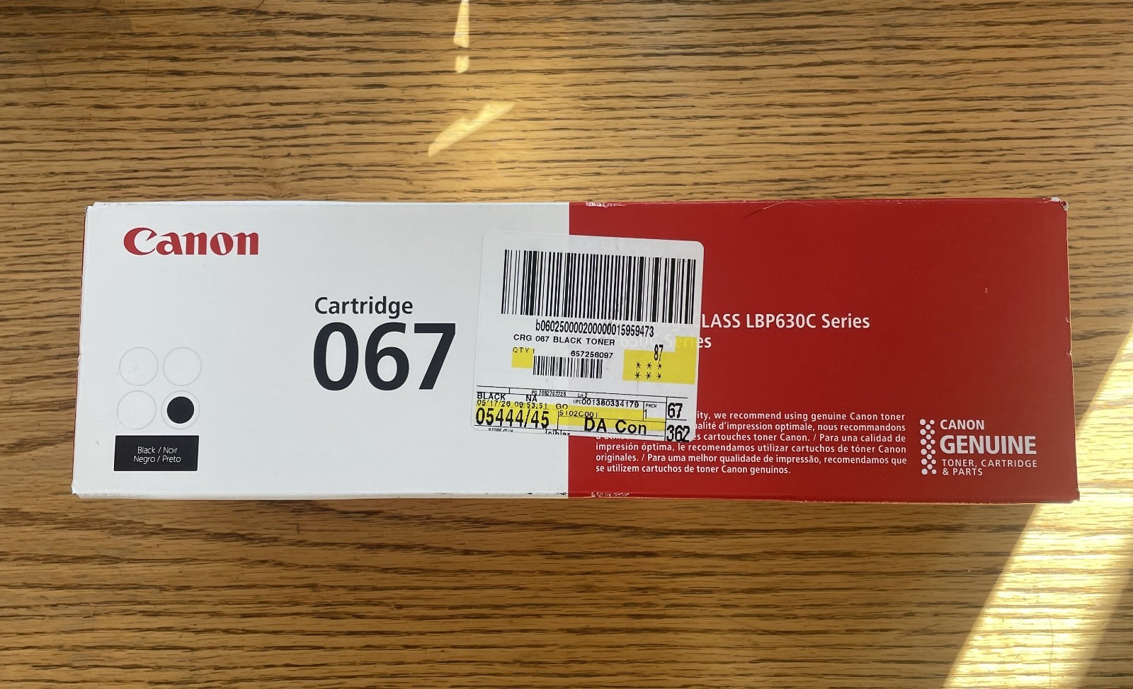 Canon 067 Black Toner Cartridge Genuine - Original - Brand New & Factory Sealed