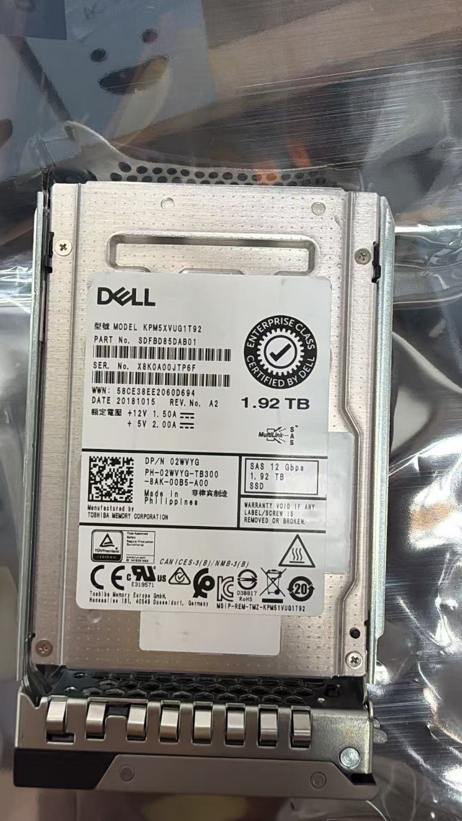 2WVYG Dell 1.92TB SAS 12Gbps Mix Use 2.5'' Internal SSD KPM5XVUG1T92 02WVYG