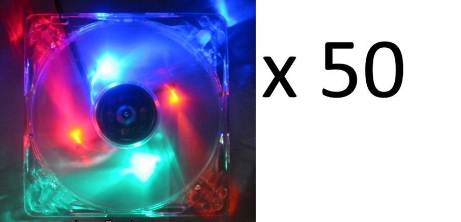 Evercool 120mm x 25mm Computer Case Quad Multi Color LED Cooling Fan (Set of 50)