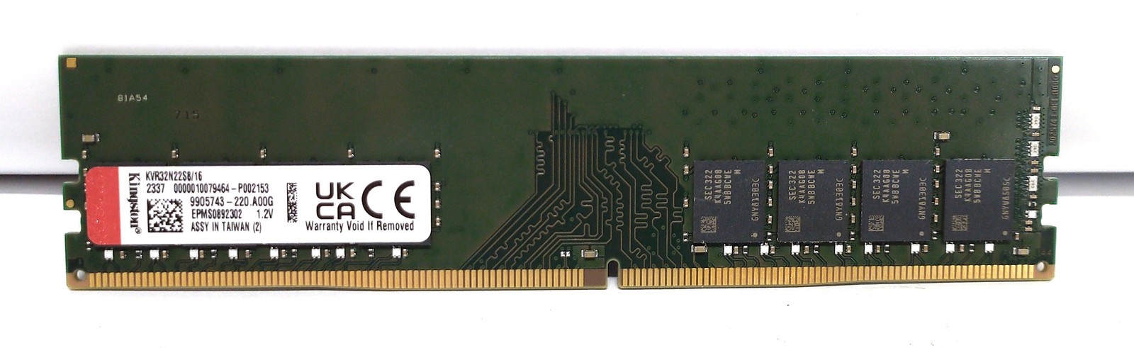Kingston KVR32N22S8/16 DDR4-3200 DIMM Desktop Memory RAM 16GB