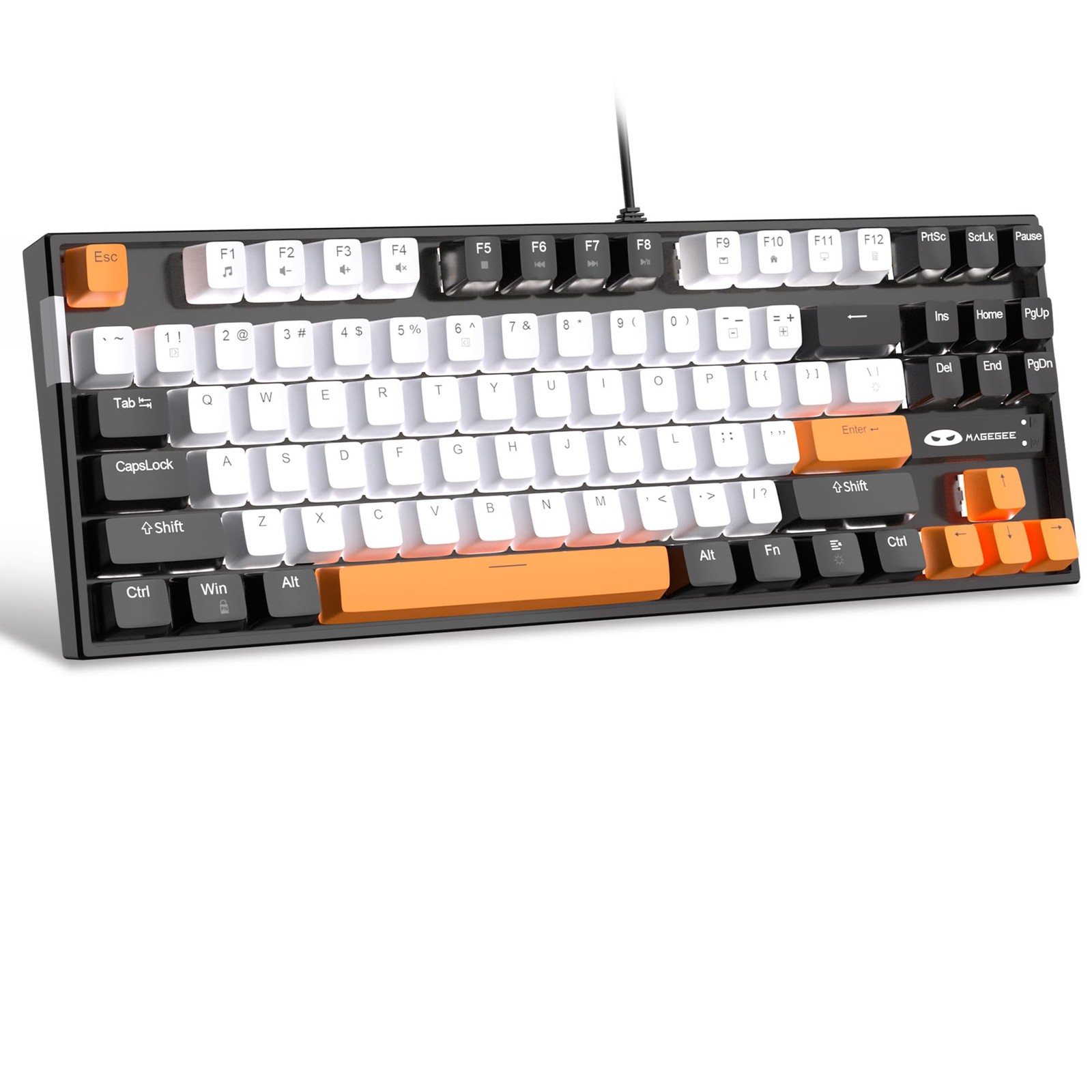 75% Mechanical Gaming Keyboard Yellow Switch LED White Backlit 87 Keys Black