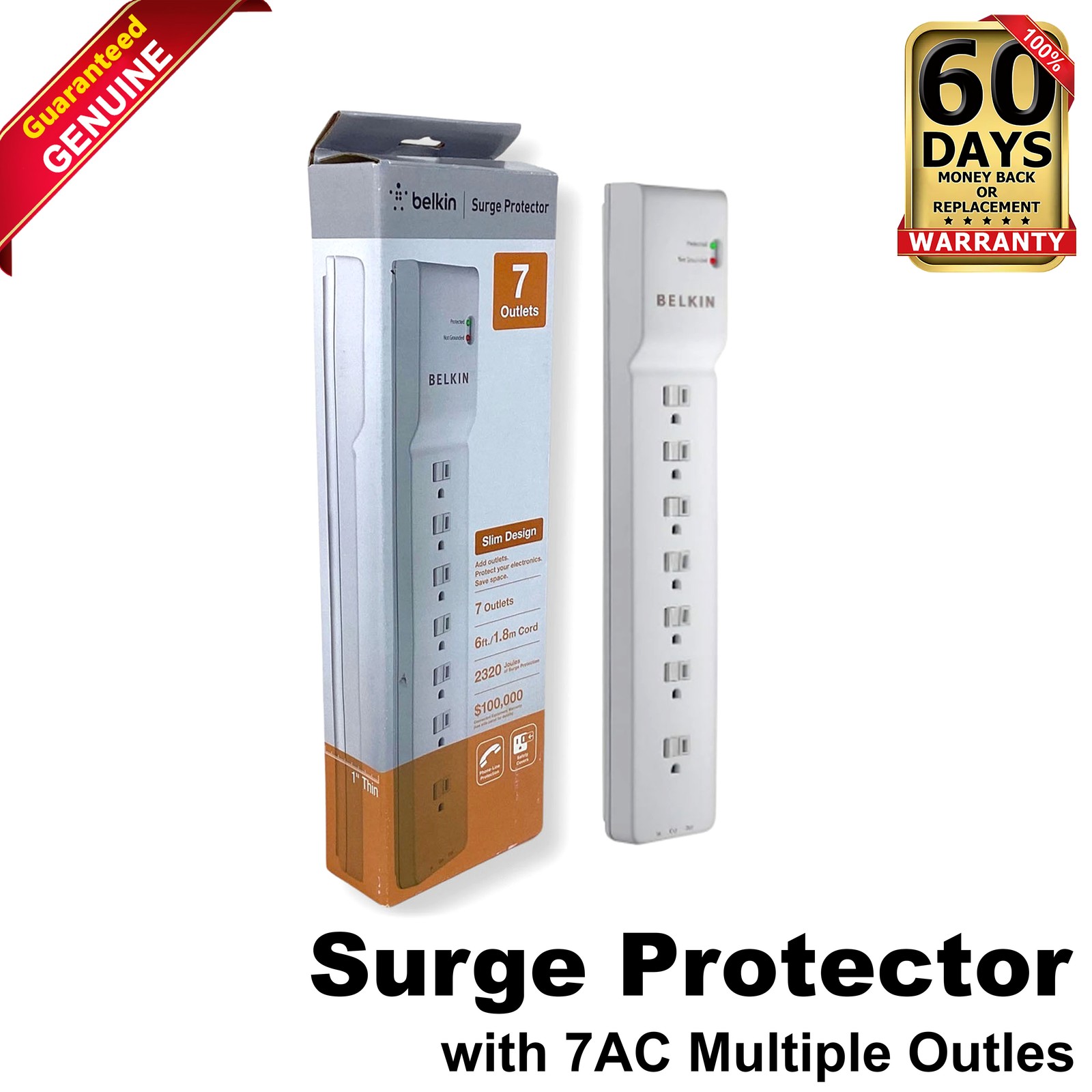 Lot of 5 HP Belkin BE107200-06 7-Outlet 6ft Surge Protector Power Strip AG290AA