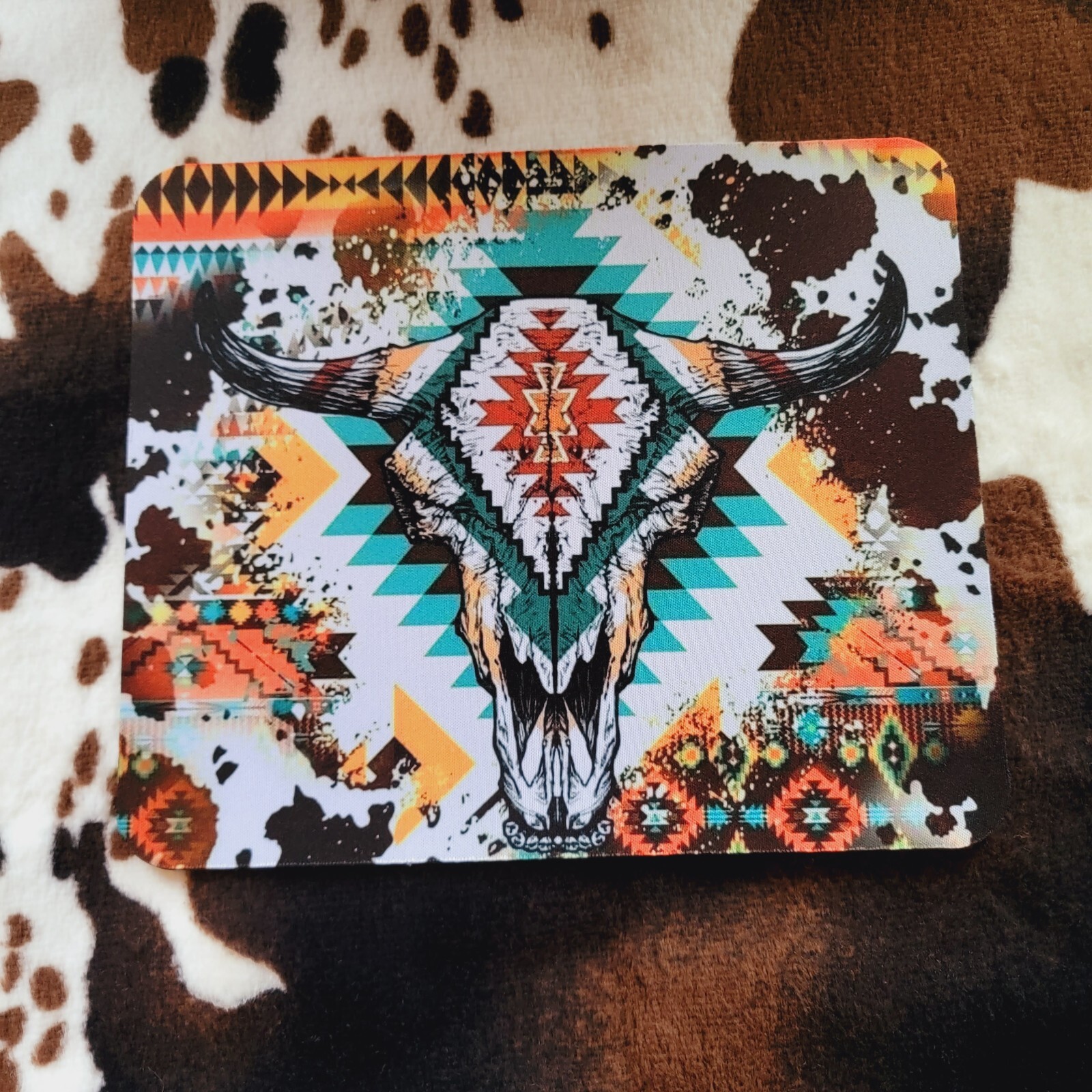 Aztec Bull Skull Western Computer Non Slip Custom Mouse Pad Handmade 