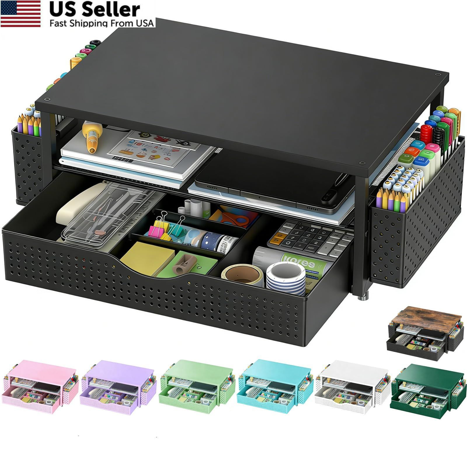 Spacrea Desk Organizer and Accessories, Computer Monitor Stand Riser Black