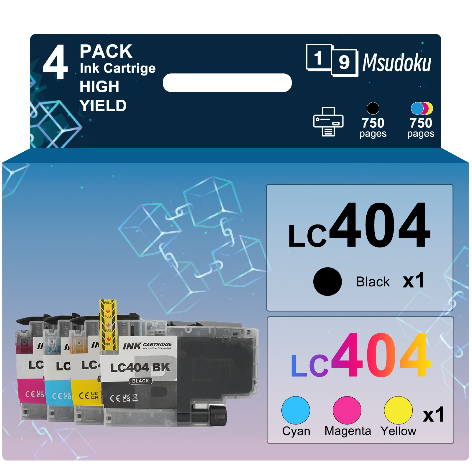 4PK LC404 LC404XL Ink Cartridges for Brother MFC-J1205W MFC-J1215W MFC-J1205W XL
