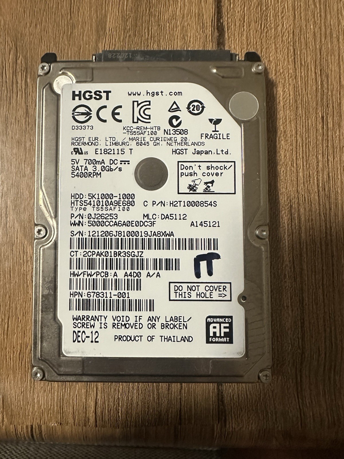 HGST 1TB 5K1000-1000 SATA 2.5 Inch Laptop Hard Drive HDD 5400 RPM 3.0 Gb/s
