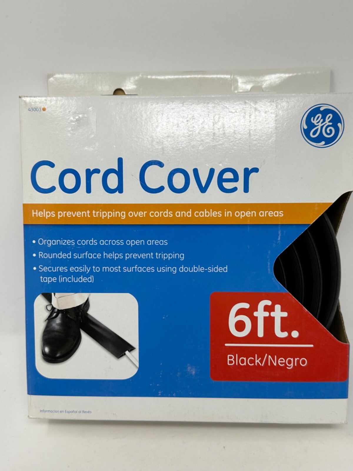 GE Floor Cord Cover, Rubber Protector, Low Profile, Cable Saver 43003 6 Ft Black