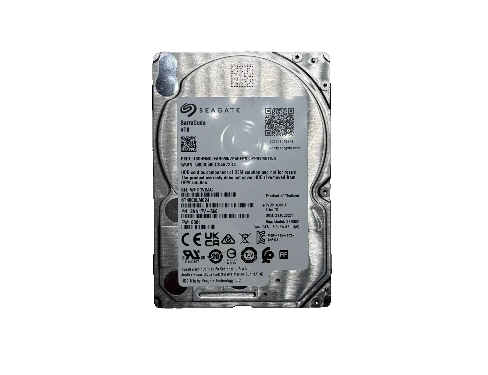 open box  4TB Seagate Barracuda 2.5" SATA III Hard Drive ST4000LM024 2AN17V-566