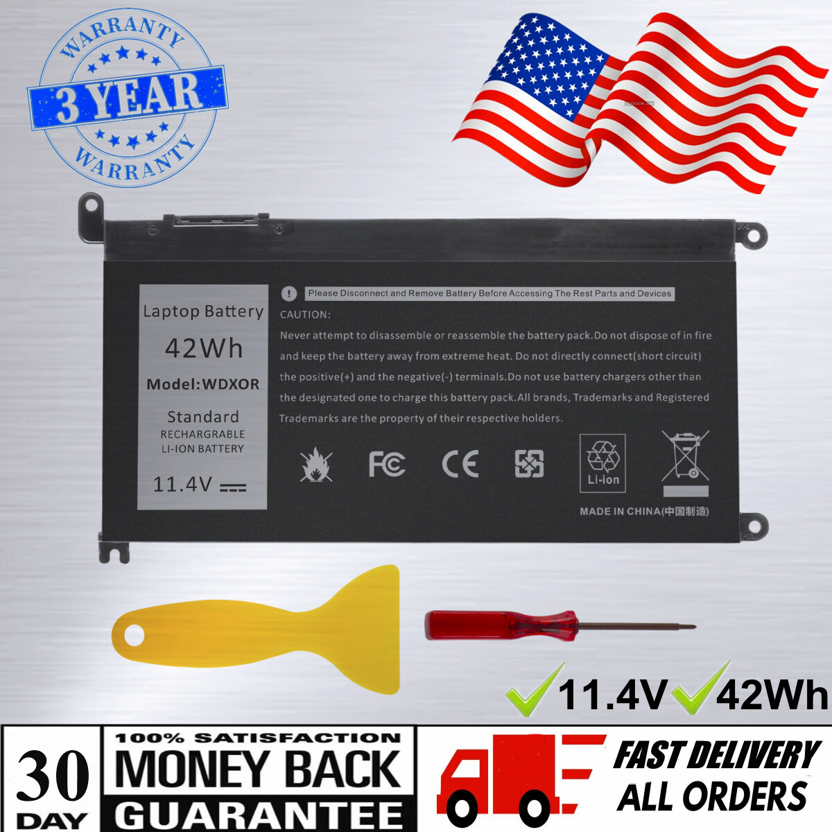 WDX0R Battery for Dell Latitude 3180 3190 3379 3380 3390 Vostro 14 5468 15 5568