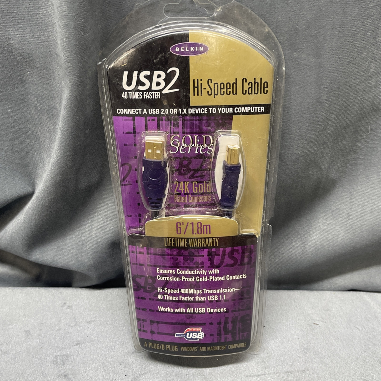 Belkin USB2 Hi-Speed Printer Cable Gold Plated 24k Gold Series 6’ New Old Stock