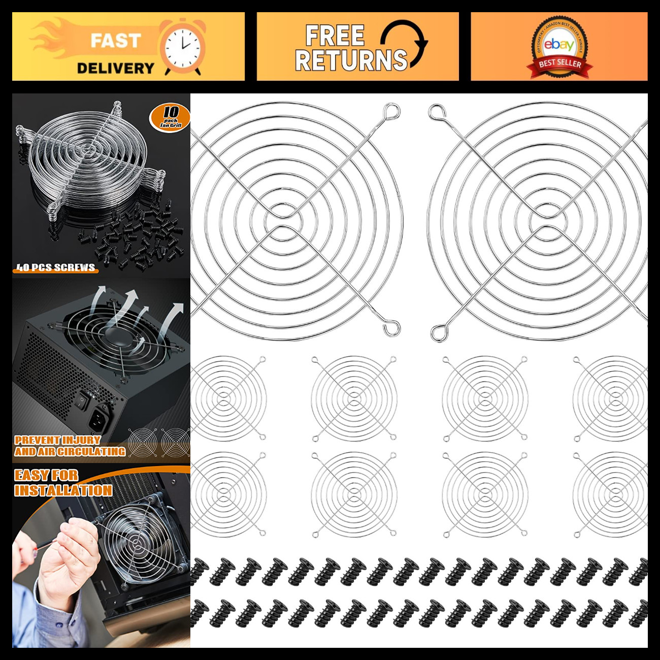 10 Pack 140mm Fan Grill Guard Cover with Screws for PC Cooling System