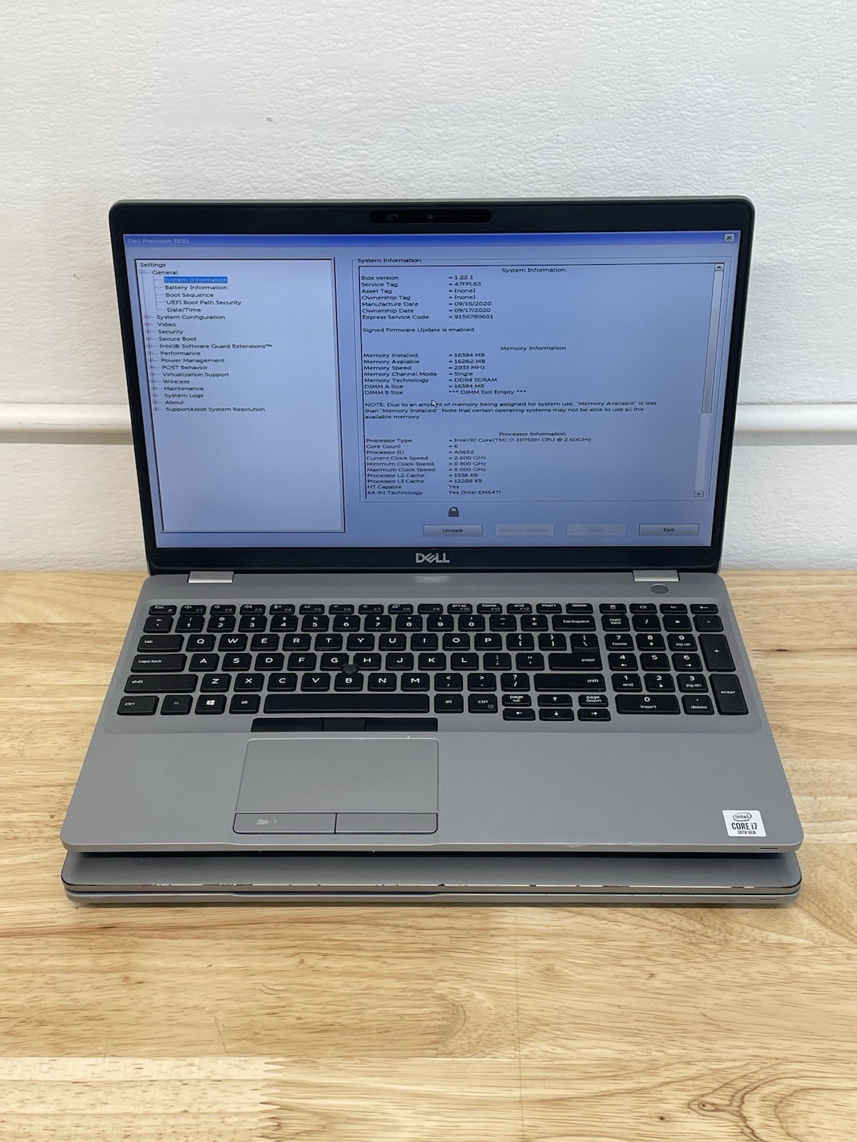 Lot of 2 - Dell Precision 3551 Core i7-10750H - 16GB RAM - No SSD/BIOS Locked