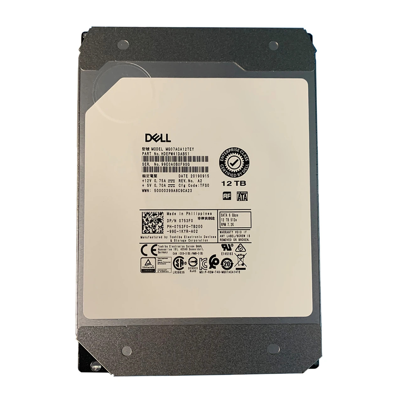 Dell 753F0 12TB Toshiba 7.2K SATA 6Gb/s 3.5" 512e HDD For Parts