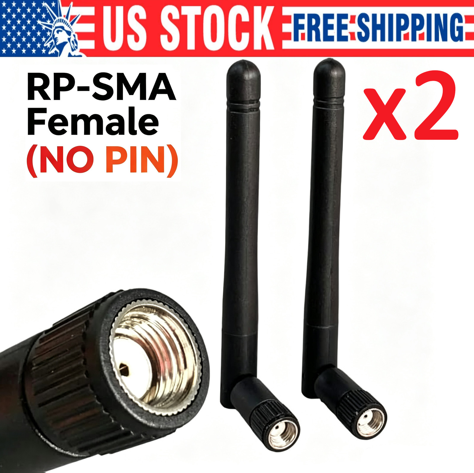 2-Pack RP-SMA Antenna for WiFi 2.4GHz 5Ghz Wireless Router or Card Female Pin