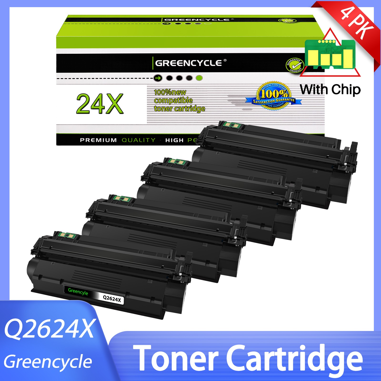4PK Q2624X 24X Black Toner Cartridge Compatible For HP LaserJet 1150 Printer