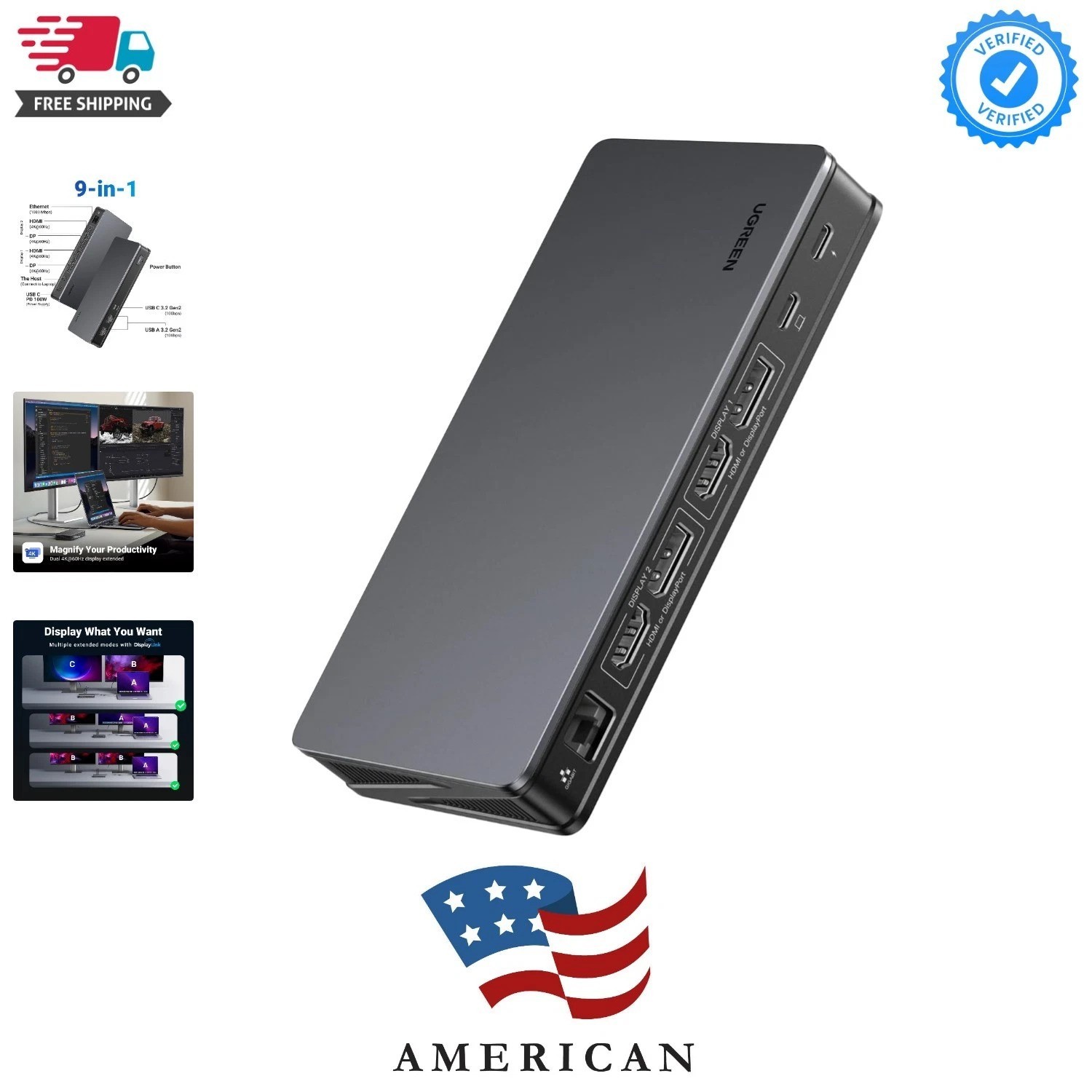 USB C Docking Station, DisplayLink 9-in-1,Revodok Pro 209,Dual 4K@60hz Monito...