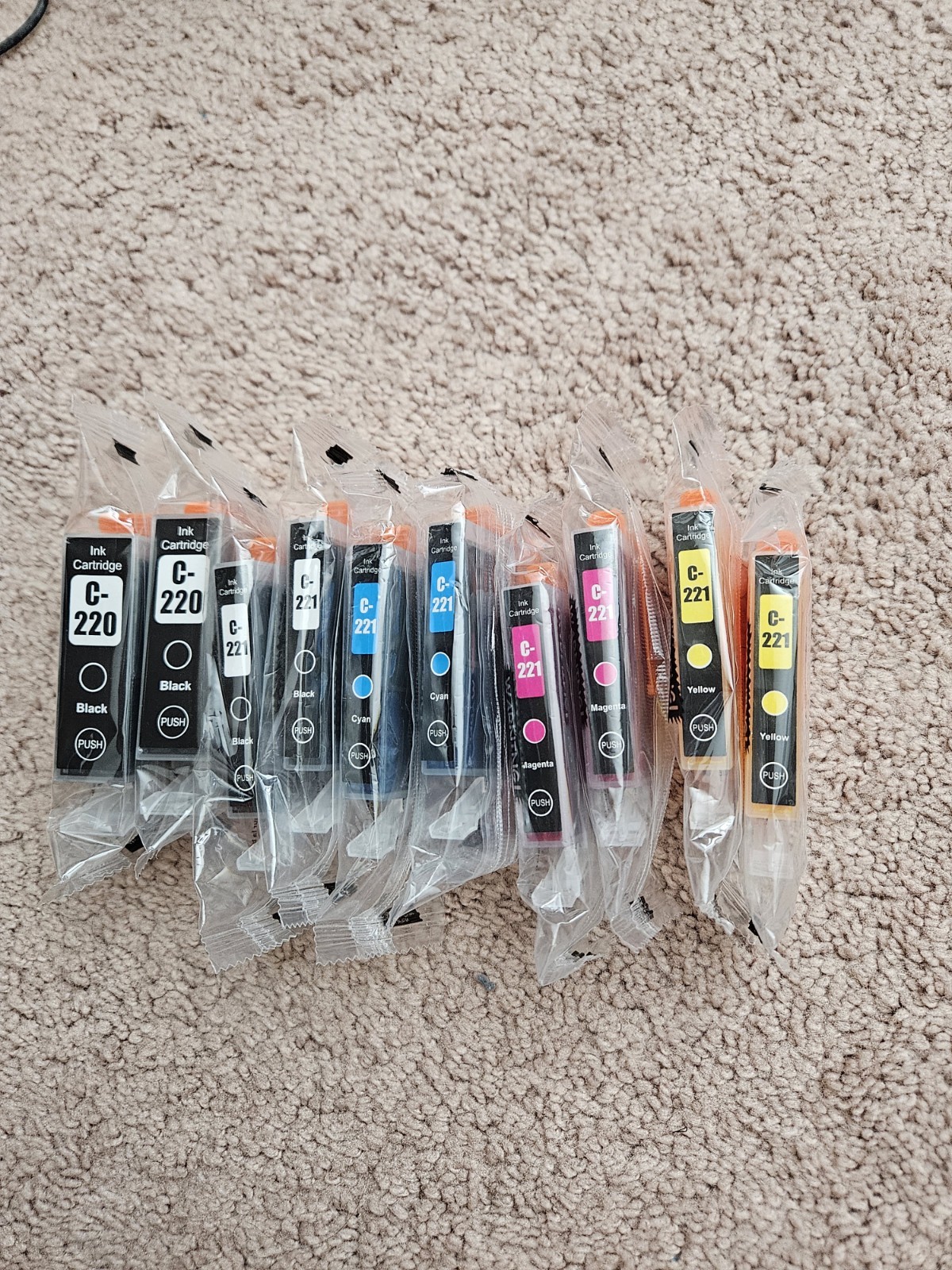 Ink Cartridges C-220 & C-221 Black, Cyan, Magenta, Yellow Lot of 10 NEW