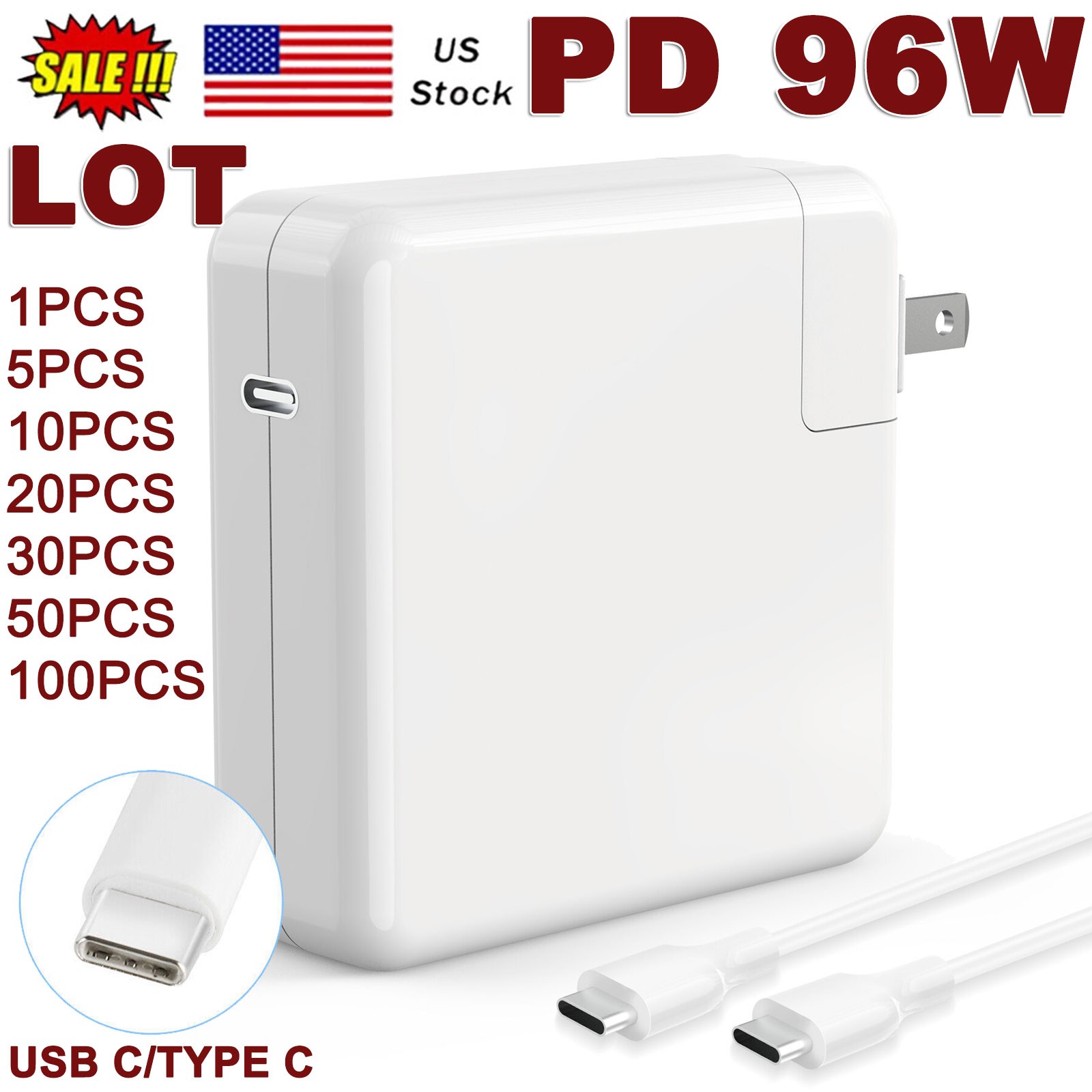 LOT 96W USB-C Charger for MacBook 12"/Pro 13"15"16"/Air 13" W/USB-C Charge Cable