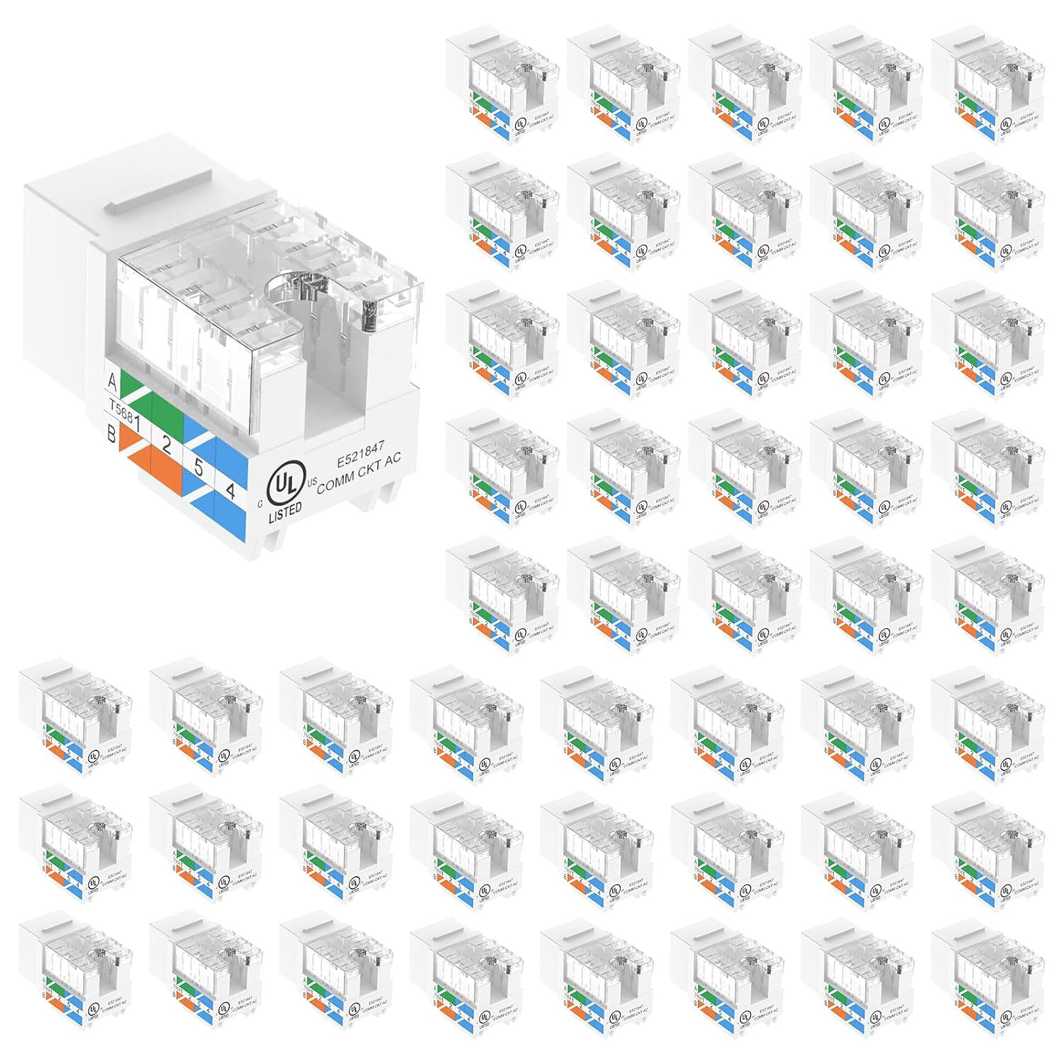 UL Listed Cat6 RJ45 Keystone Jacks UL Listed 50-Pack, 10 Gbps