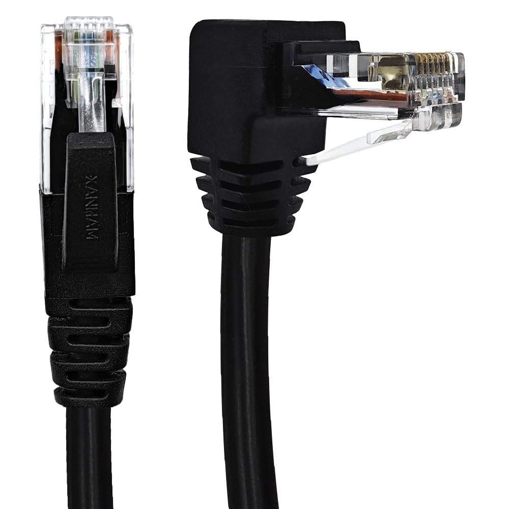 XANHAM 90 Degree Cat 6 Ethernet Cable Upward Angle 10FT RJ45 10 ft, Black