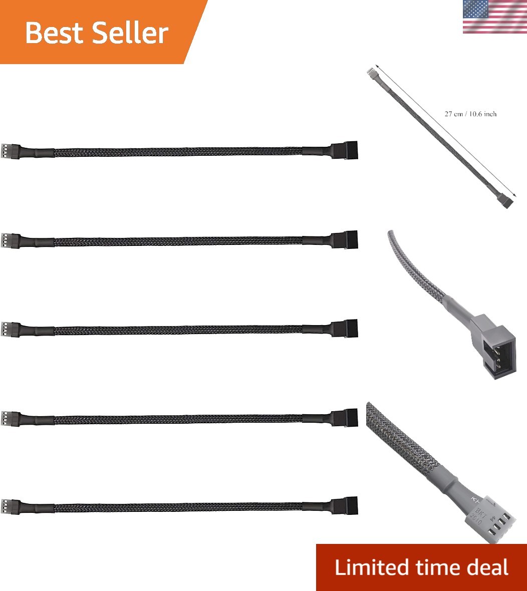 Versatile 4-Pin/3-Pin PWM Fan Extension Cables - 5-Pack for Efficient Cooling