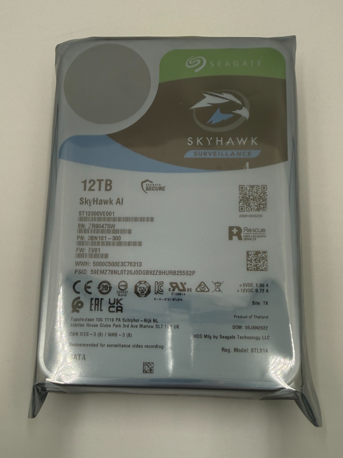 FOR Seagate ST12000VE001 SkyHawk AI 12TB 7200RPM SATA 6Gb/s 256MB 3.5" HDD