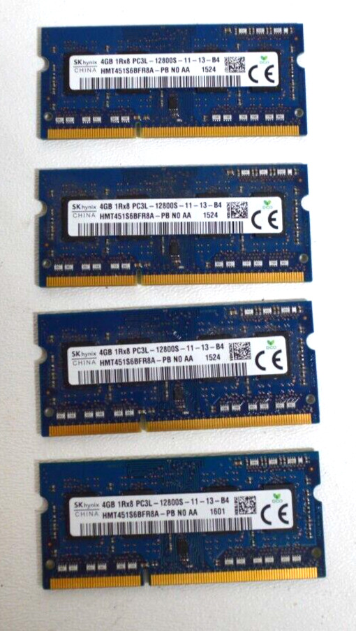 SK Hynix SO-DIMM Memory RAM 16GB (4x4GB) 1Rx8 PC3L-12800S 11-13-B4