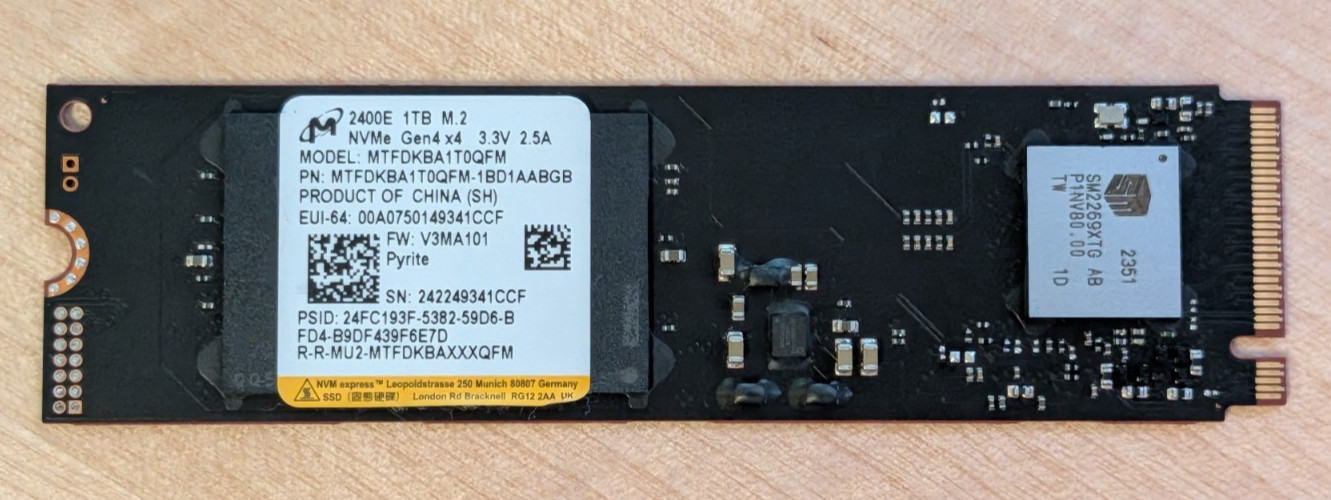MTFDKBA1T0QFM Micron 1TB PCIe NVMe Gen4x4 M.2 2280 SSD Solid State Drive