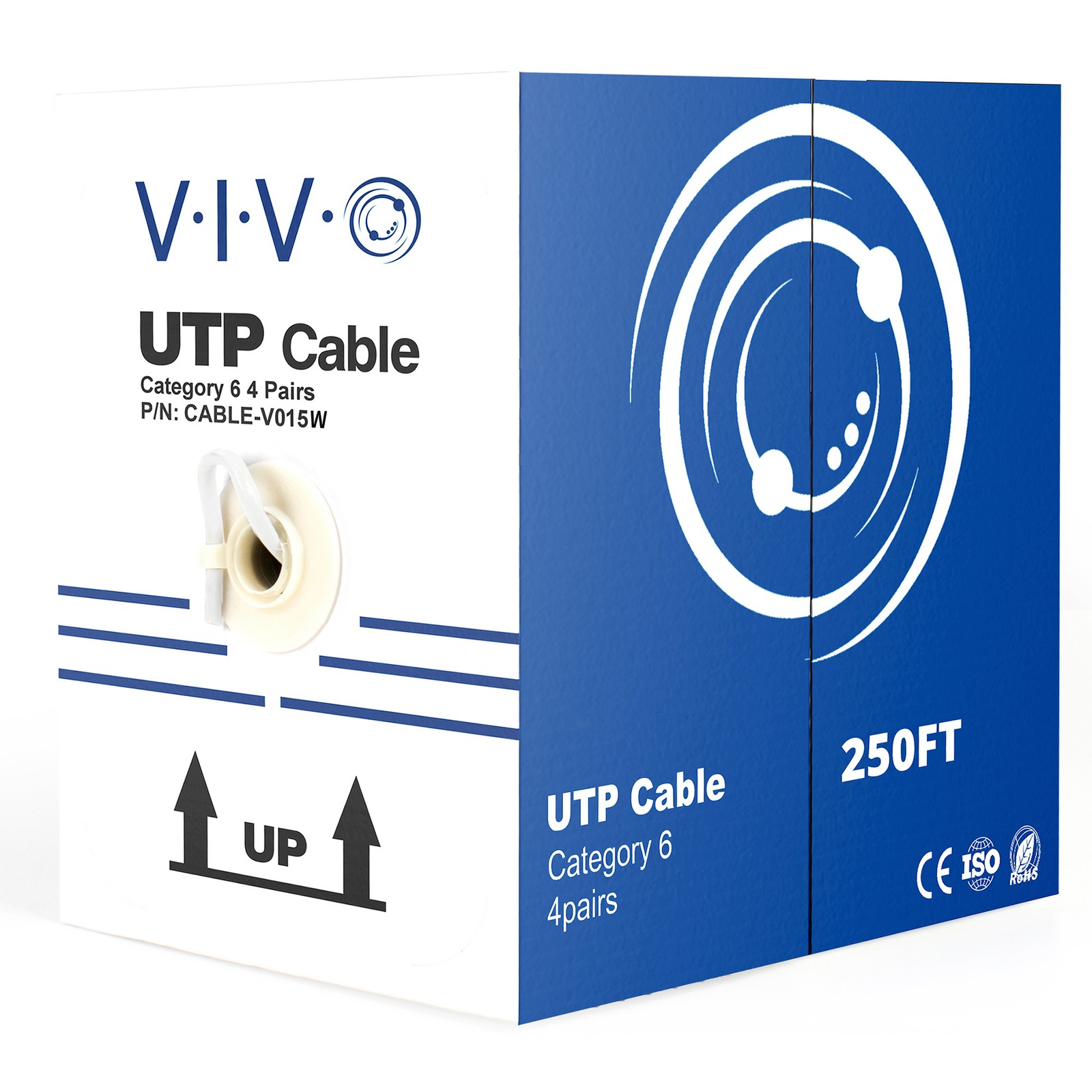 VIVO 250ft bulk Cat6 Ethernet Cable / Wire UTP Pull Box 250 ft Cat-6 White LAN