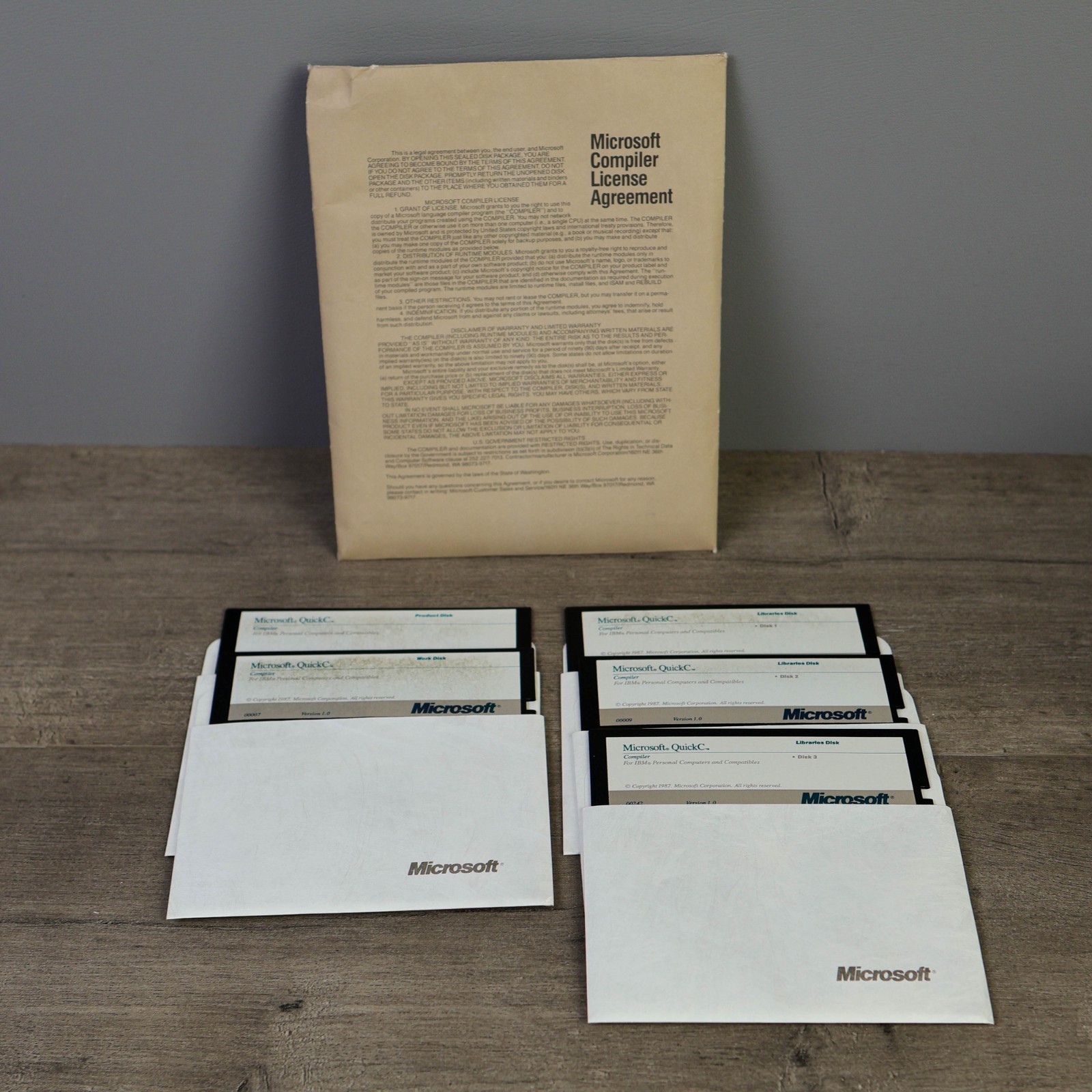 Microsoft QuickC Compiler Version 1.0 1987 5.25 Floppy 5 Disk Set DOS