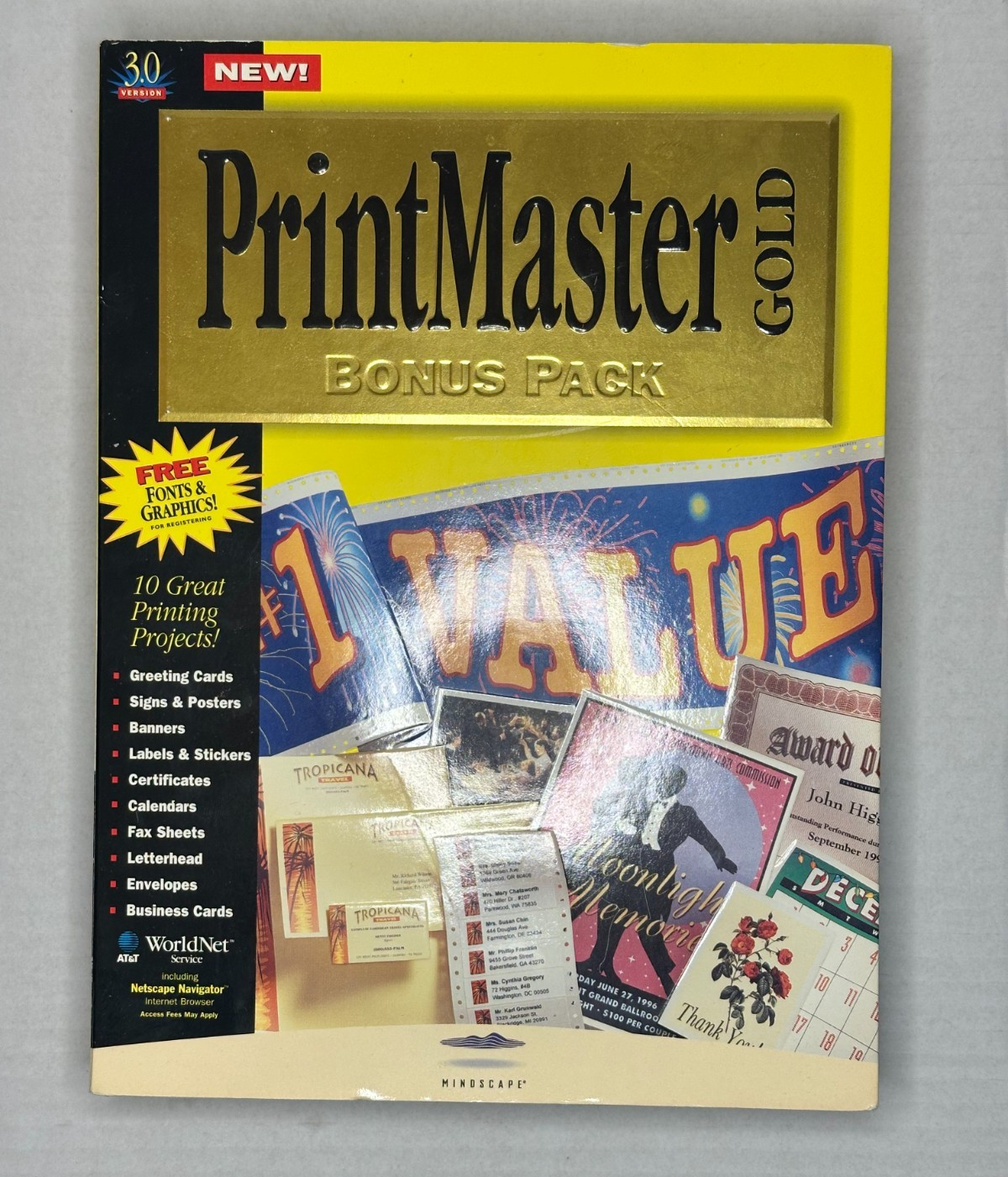 VTG Mindscape PrintMaster Gold Bonus Pack Version 3 PC CD Rom Windows 95 3.1