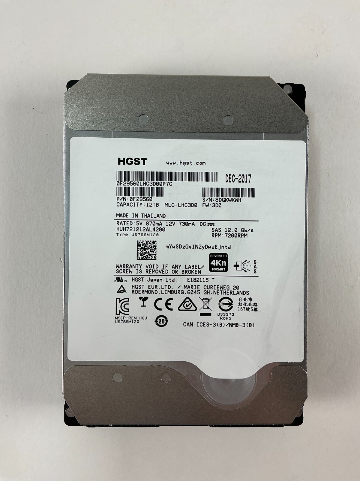 HGST Ultrastar DC HC520 12TB SAS 12Gb/s 3.5" 7200RPM 256MB 4Kn HDD