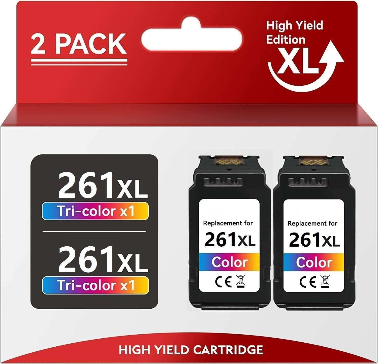 2pk Replacement 261XL Color Ink Cartridge for Canon PIXMA TR7020 TS6420 CL-261XL