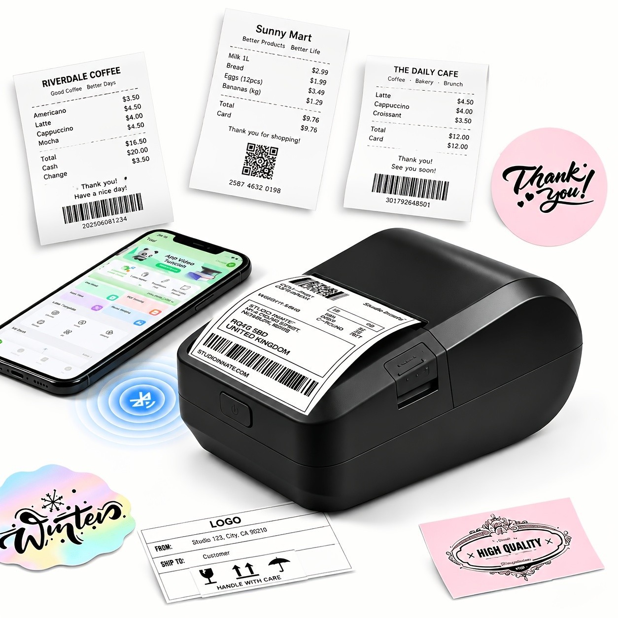 2-Inch Thermal Label Printer, Wireless Inkless Printer