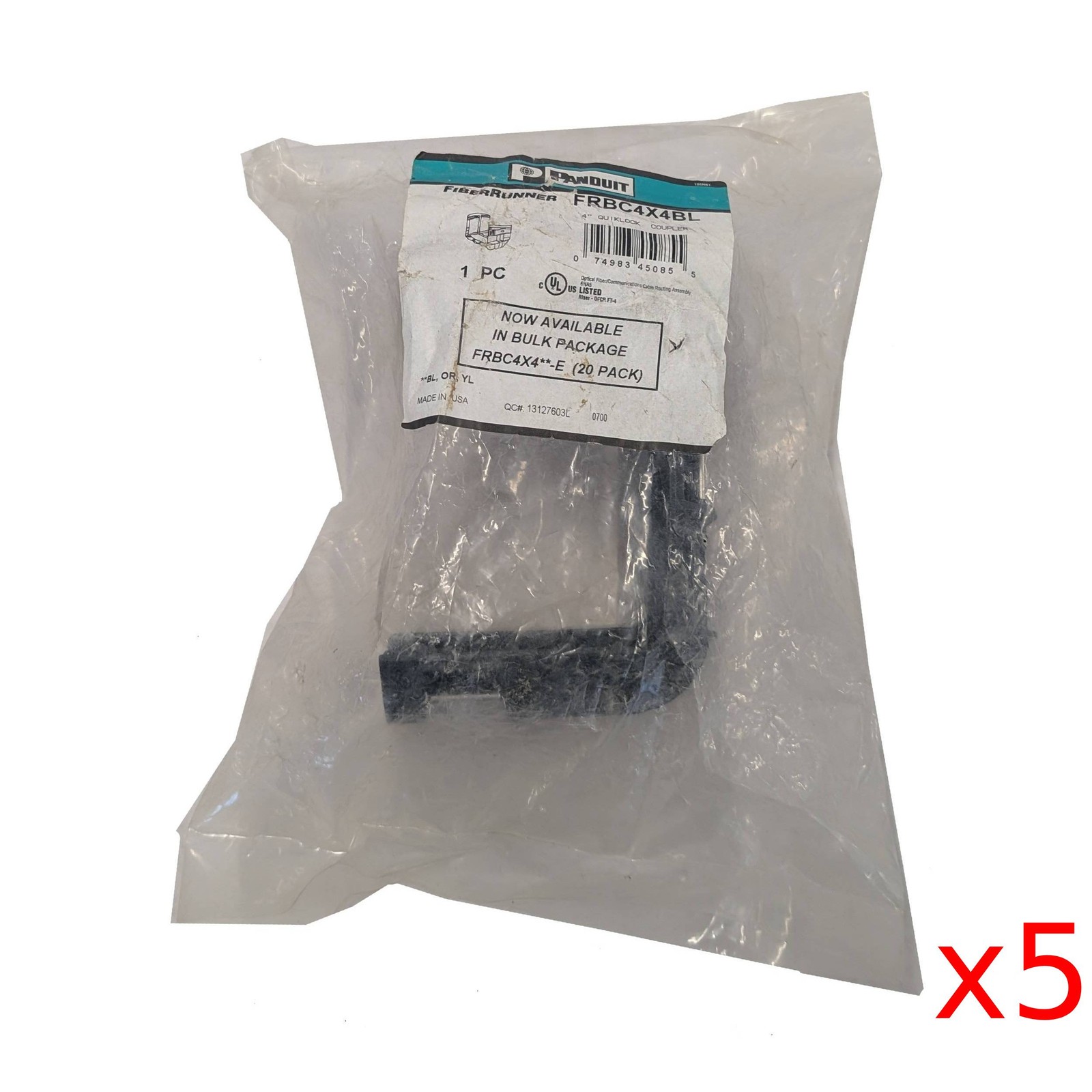 Lot of 5 New Panduit FiberRunner 4"x4" QuickLock Coupler FRBC4X4BL, Black