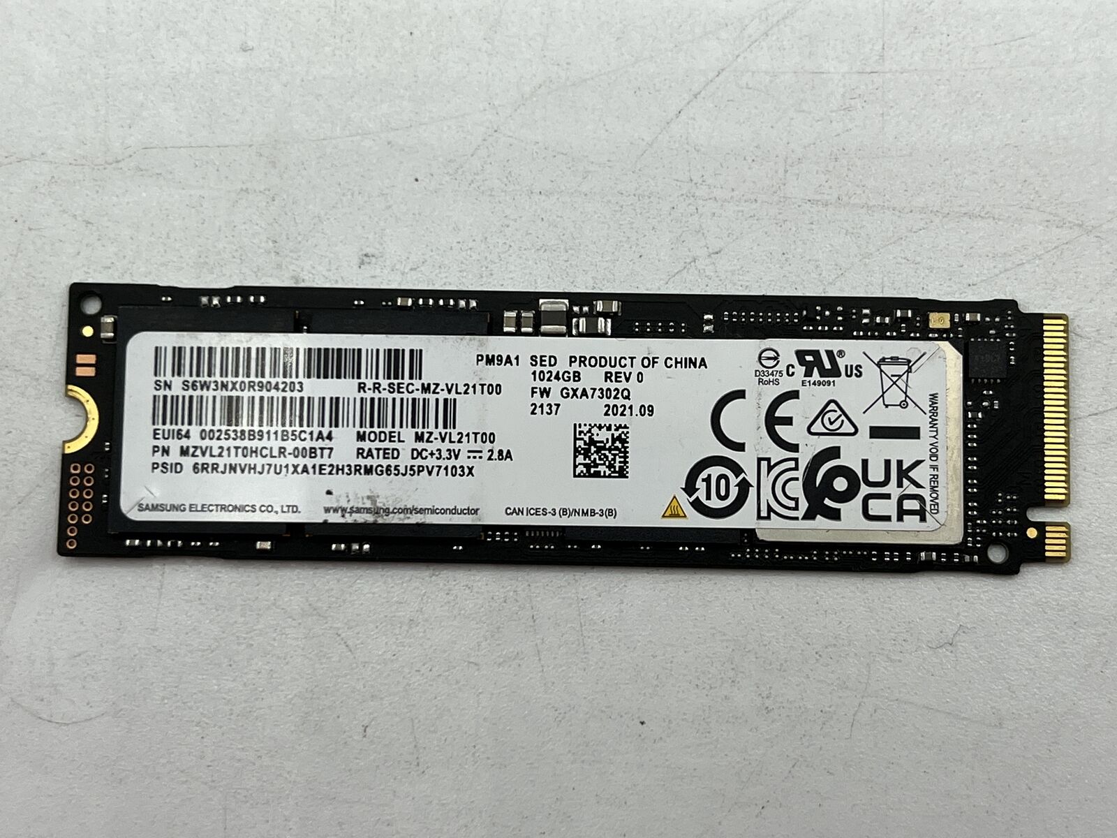 Samsung PM9A1 1TB PCIe Gen 4.0 SSD MZ-VL21T00 7000MB/s 5200MB/s Used