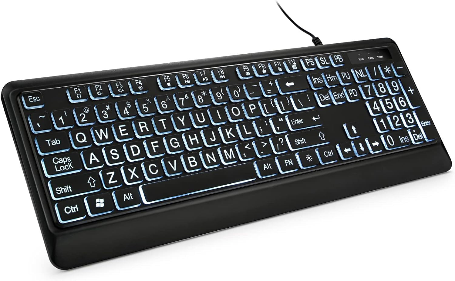 KOPJIPPOM Large Print Backlit Keyboard, USB Wired Computer Keyboard, Full Size K